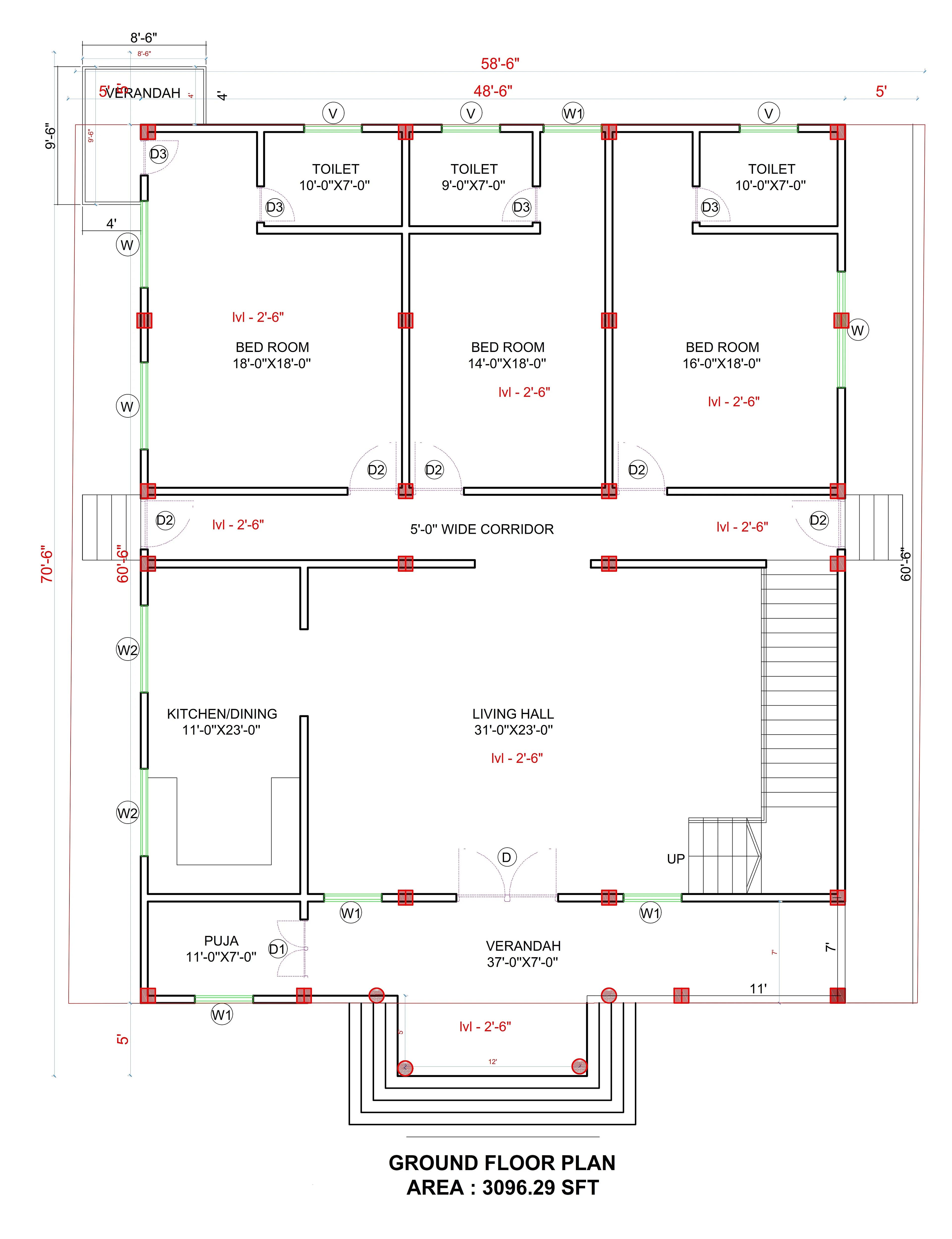 60X60 House Plan- 3600 sq ft Residential House Design at Guwahati thumbnail 4 — Project ID 7264