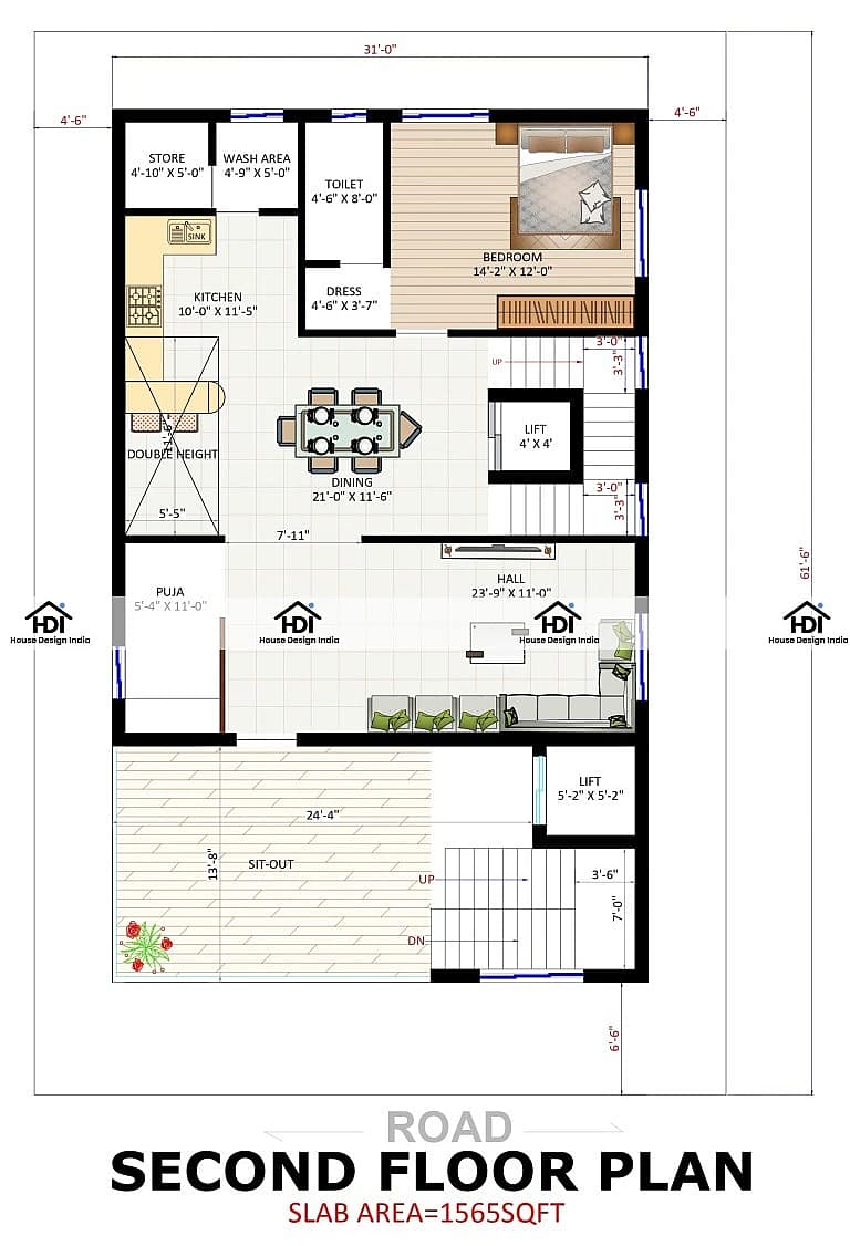30X60 Commercial Hall With Residential House plan- 1800 sqft Residential Cum Commercial house design At Hyderabad thumbnail 4 — Project ID 7276