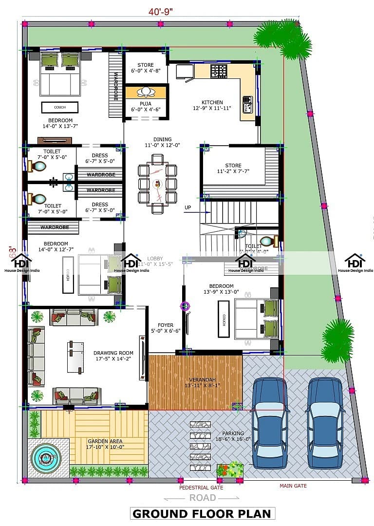 40X68 House plan- 2720 sqft Residential house design At Laksar thumbnail 2 — Project ID 7277