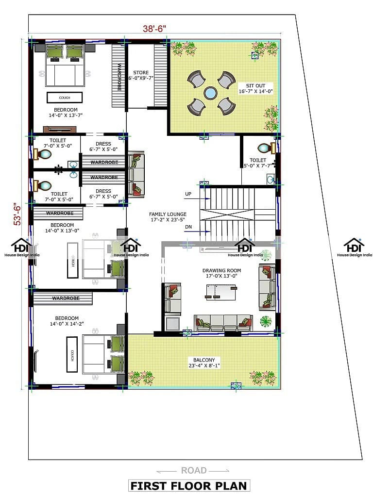 40X68 House plan- 2720 sqft Residential house design At Laksar — photo 1 — Project ID 7277