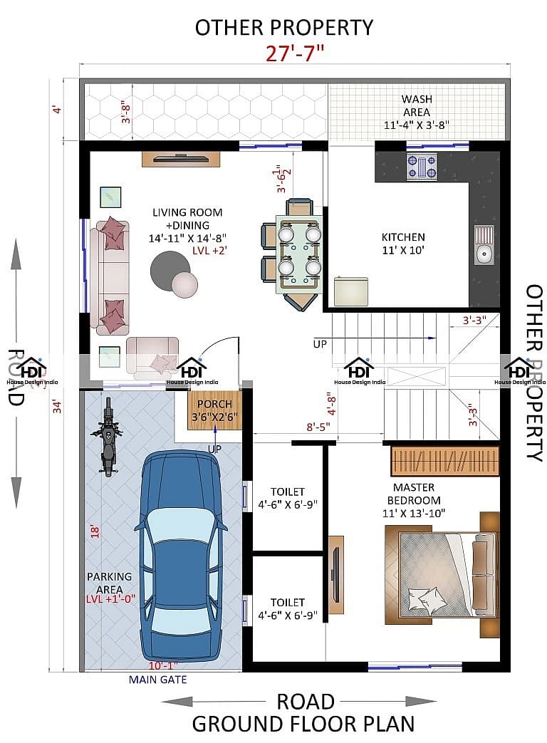 28X38 House plan- 1064 sqft Residential house design At Bhopal thumbnail 3 — Project ID 7279