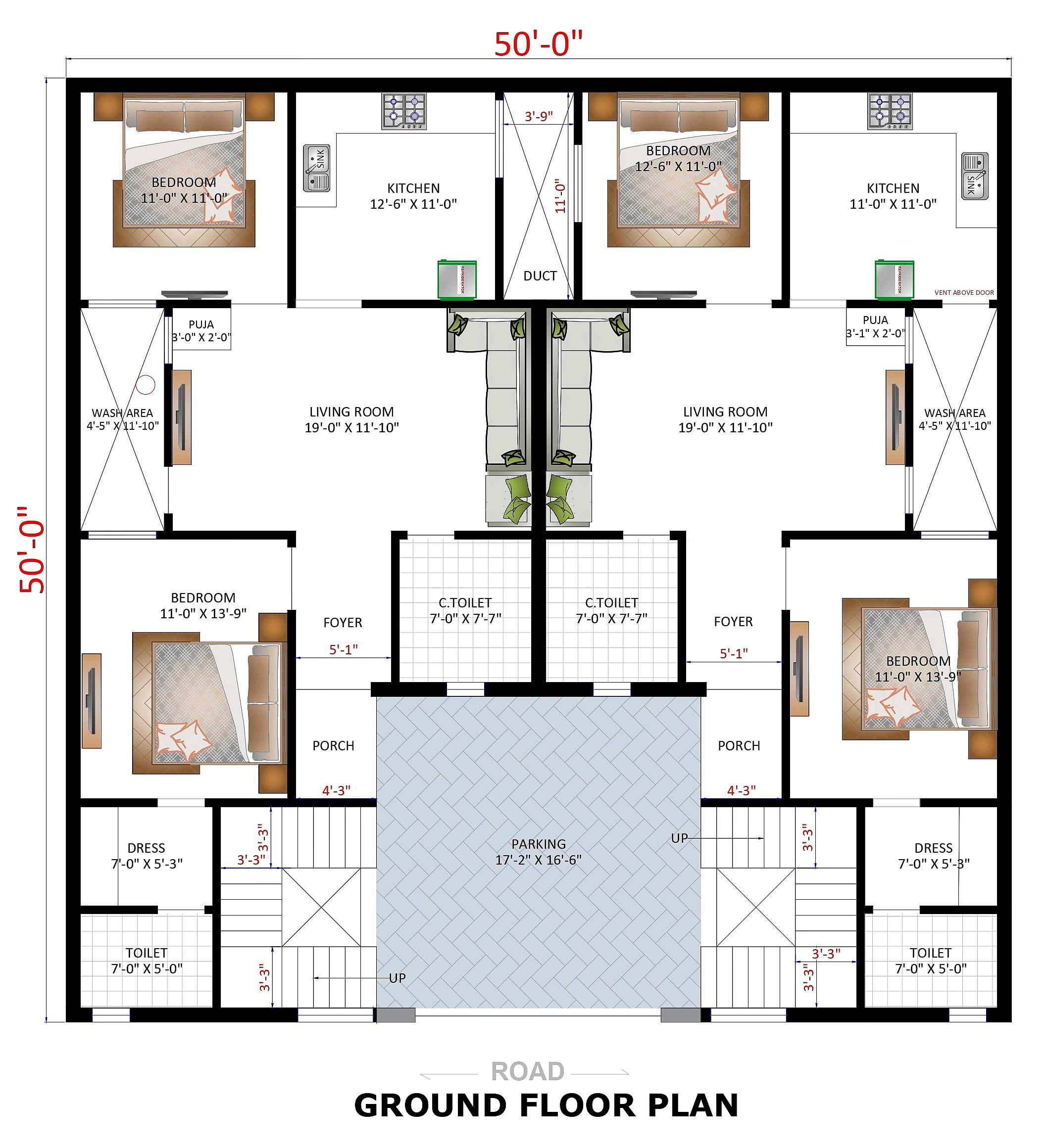 50X50 House plan- 2500 sqft Residential house design At Bilaspur thumbnail 2 — Project ID 7280