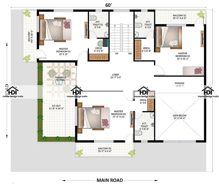 60X50 House plan- 3000 sqft Residential house design At Burhanpur thumbnail 2 — Project ID 7281
