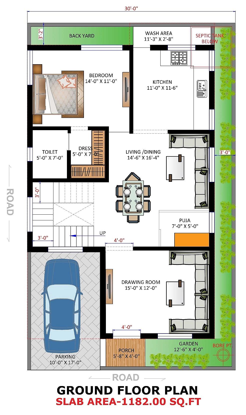 30X50 House plan- 1500 sqft Residential house design At Balasore thumbnail 4 — Project ID 7282