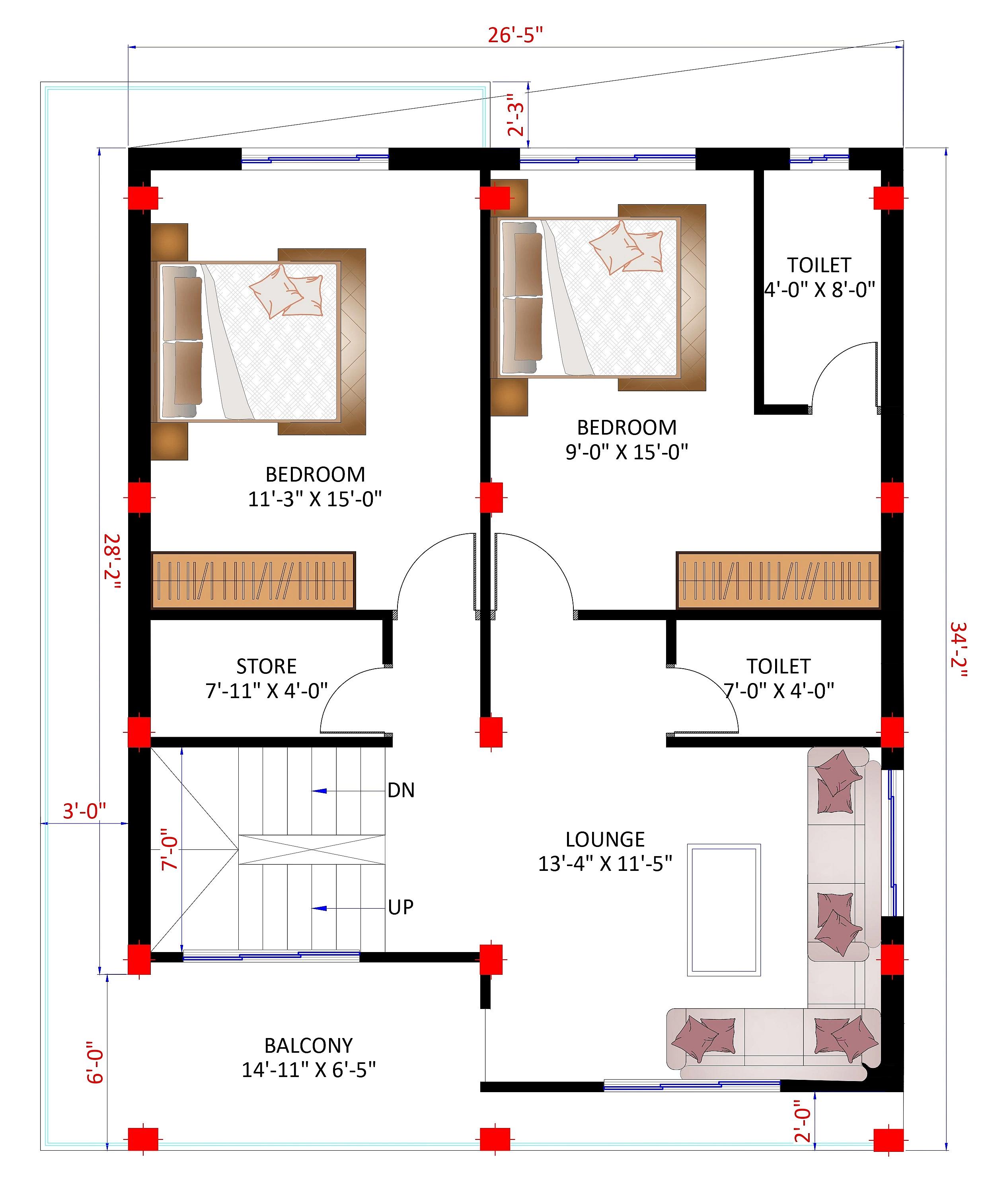 26X32 House plan- 832 sqft Residential house design At Pune thumbnail 2 — Project ID 7283