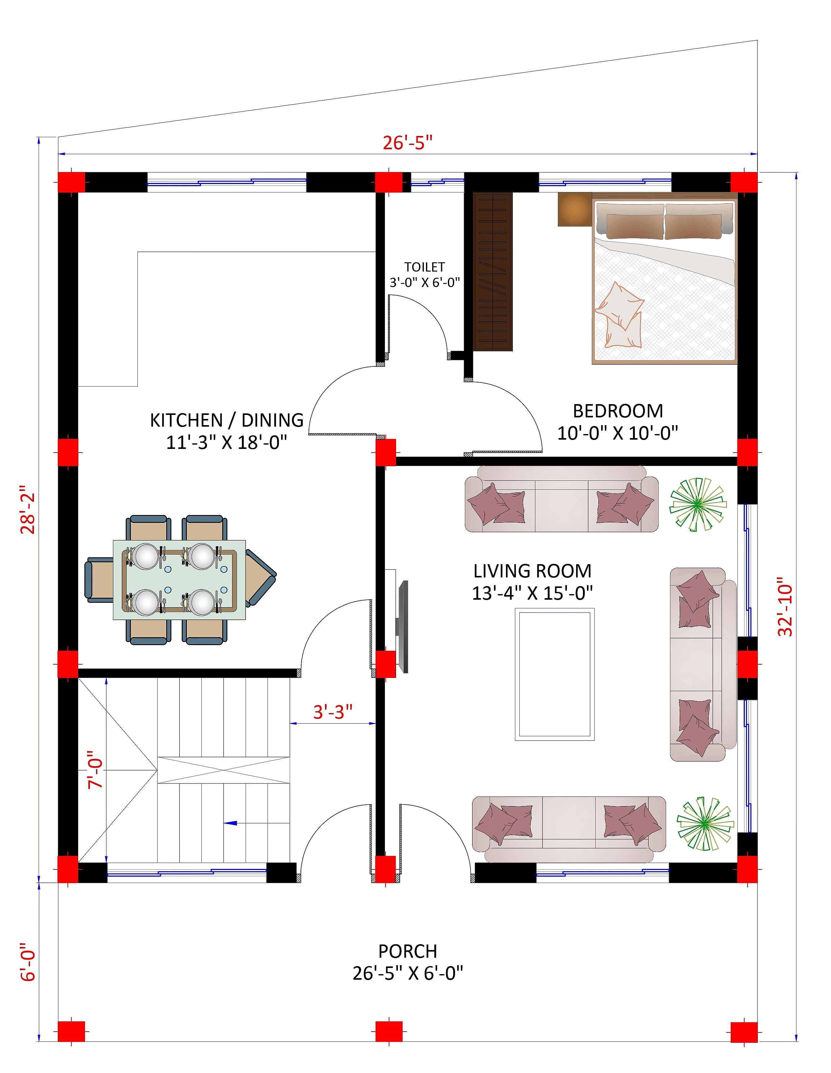 26X32 House plan- 832 sqft Residential house design At Pune thumbnail 3 — Project ID 7283