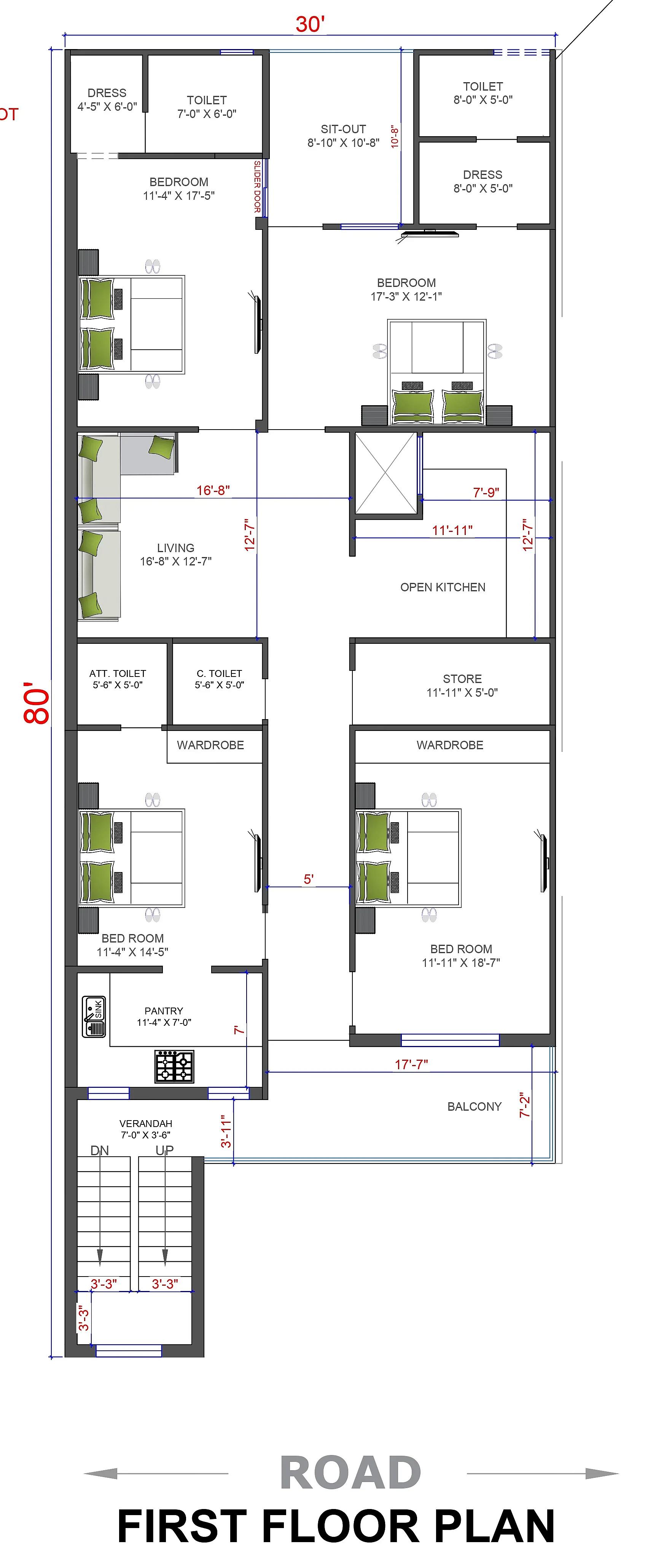 30X80 House Plan- 2400 sq ft Residential House Design at Bundi [RJ]