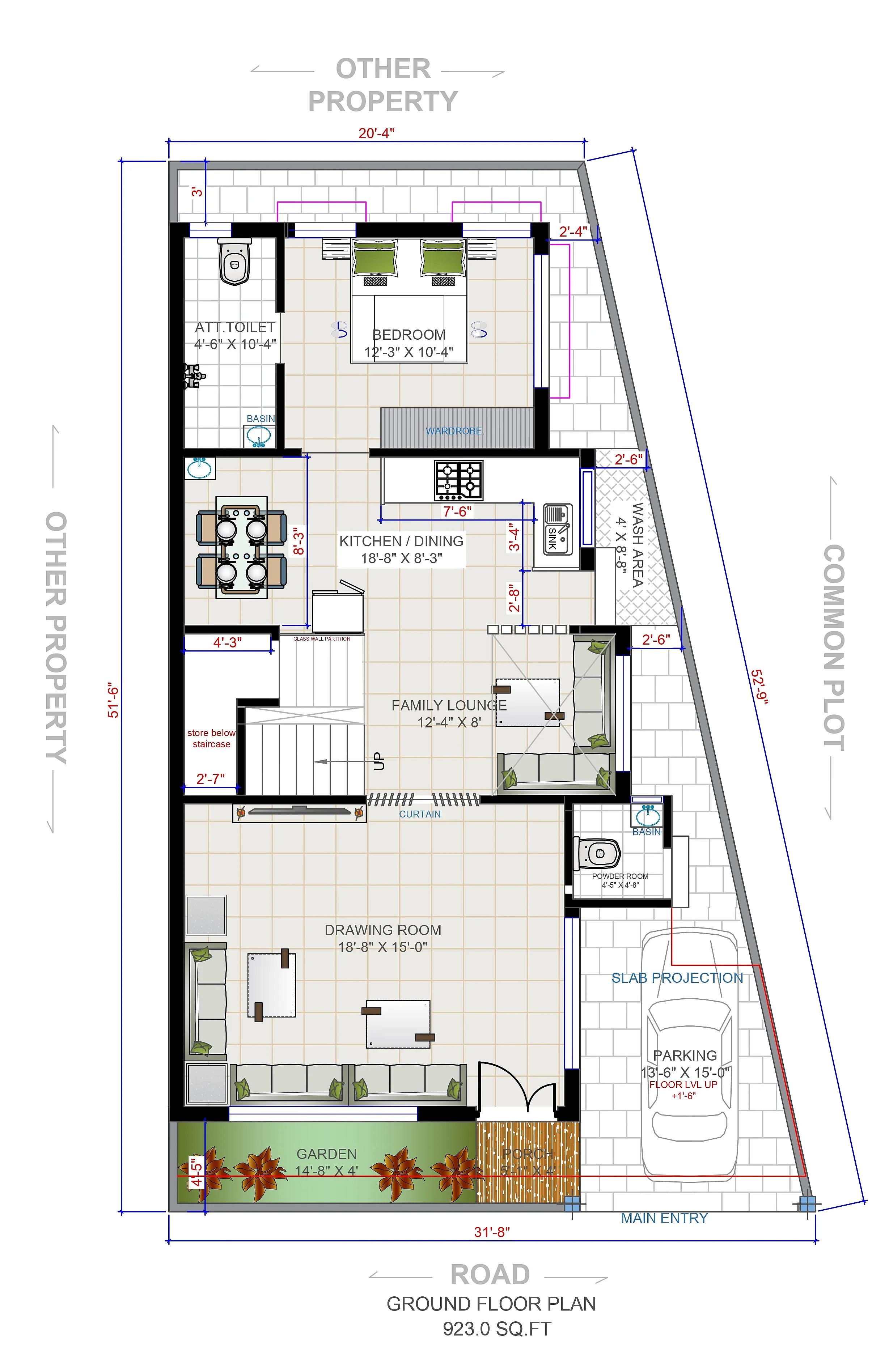 50X30 House Plan- 1500 sq ft Residential House Design at Ahmadabad thumbnail 4 — Project ID 7289