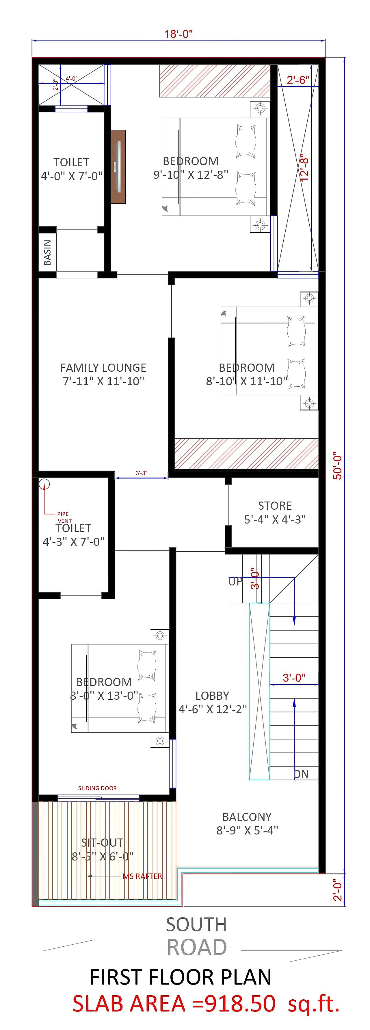 18X50 House Plan- 900 sq ft Residential House Design at Ludhiana [PB]