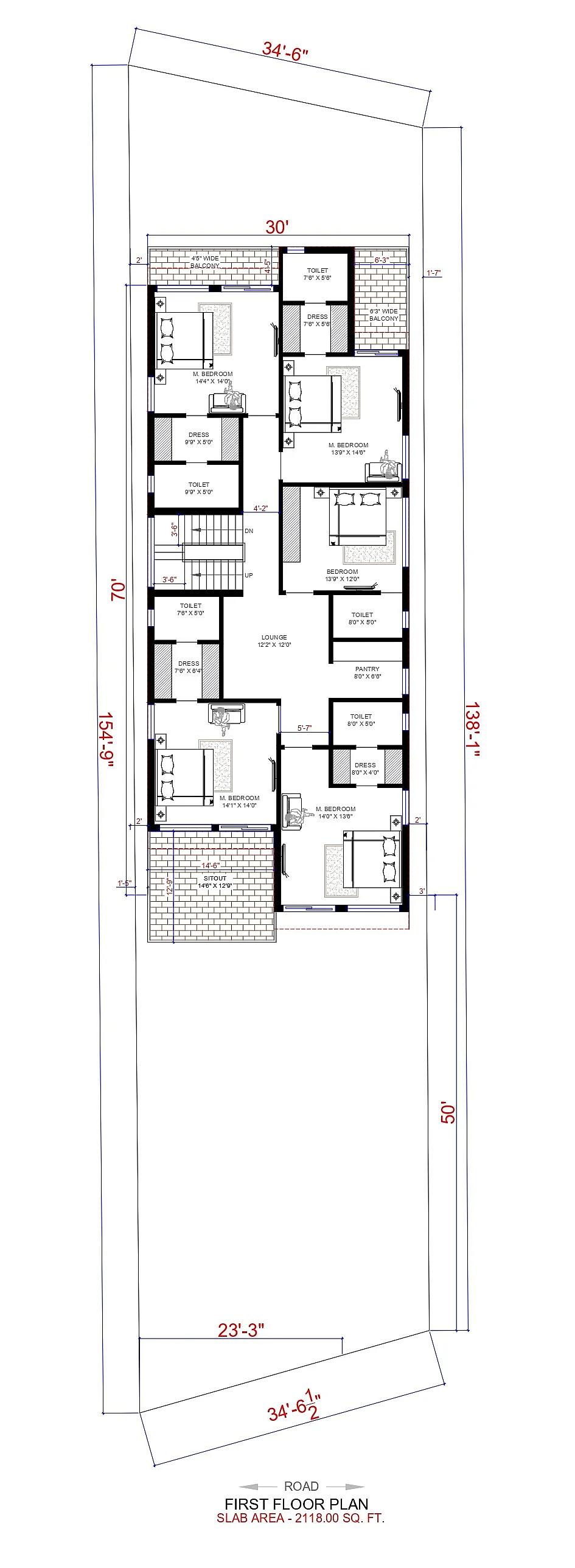 35X155 House Plan- 5425 sq ft Residential House Design at KHUTAUNA thumbnail 2 — Project ID 7295