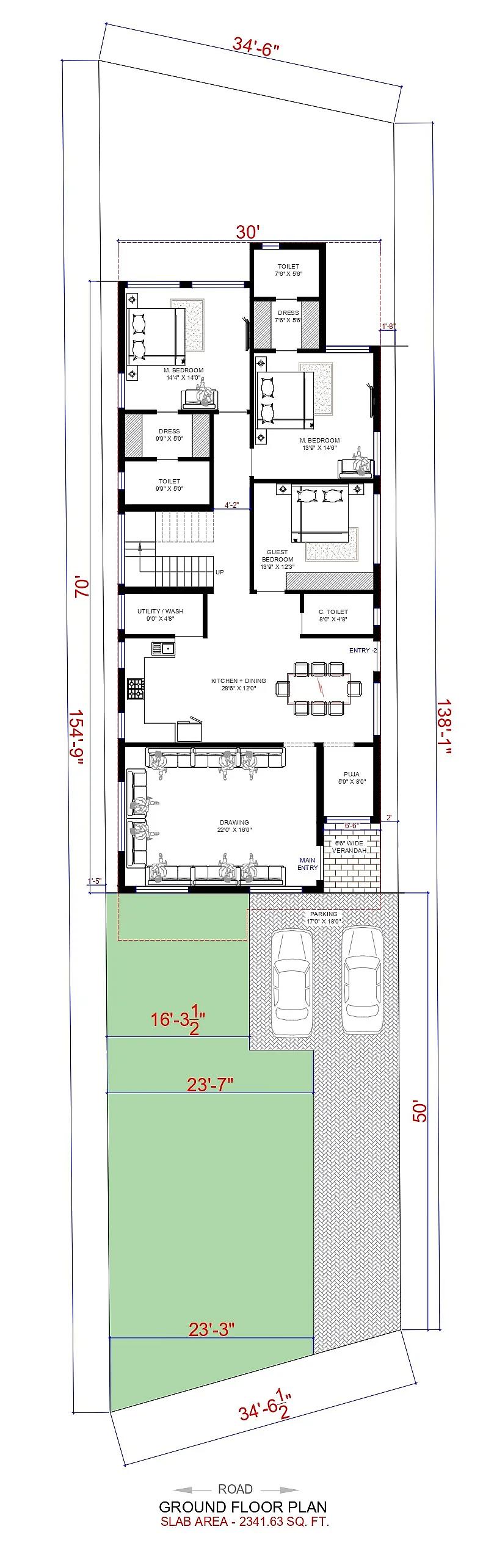 35X155 House Plan- 5425 sq ft Residential House Design at KHUTAUNA thumbnail 3 — Project ID 7295