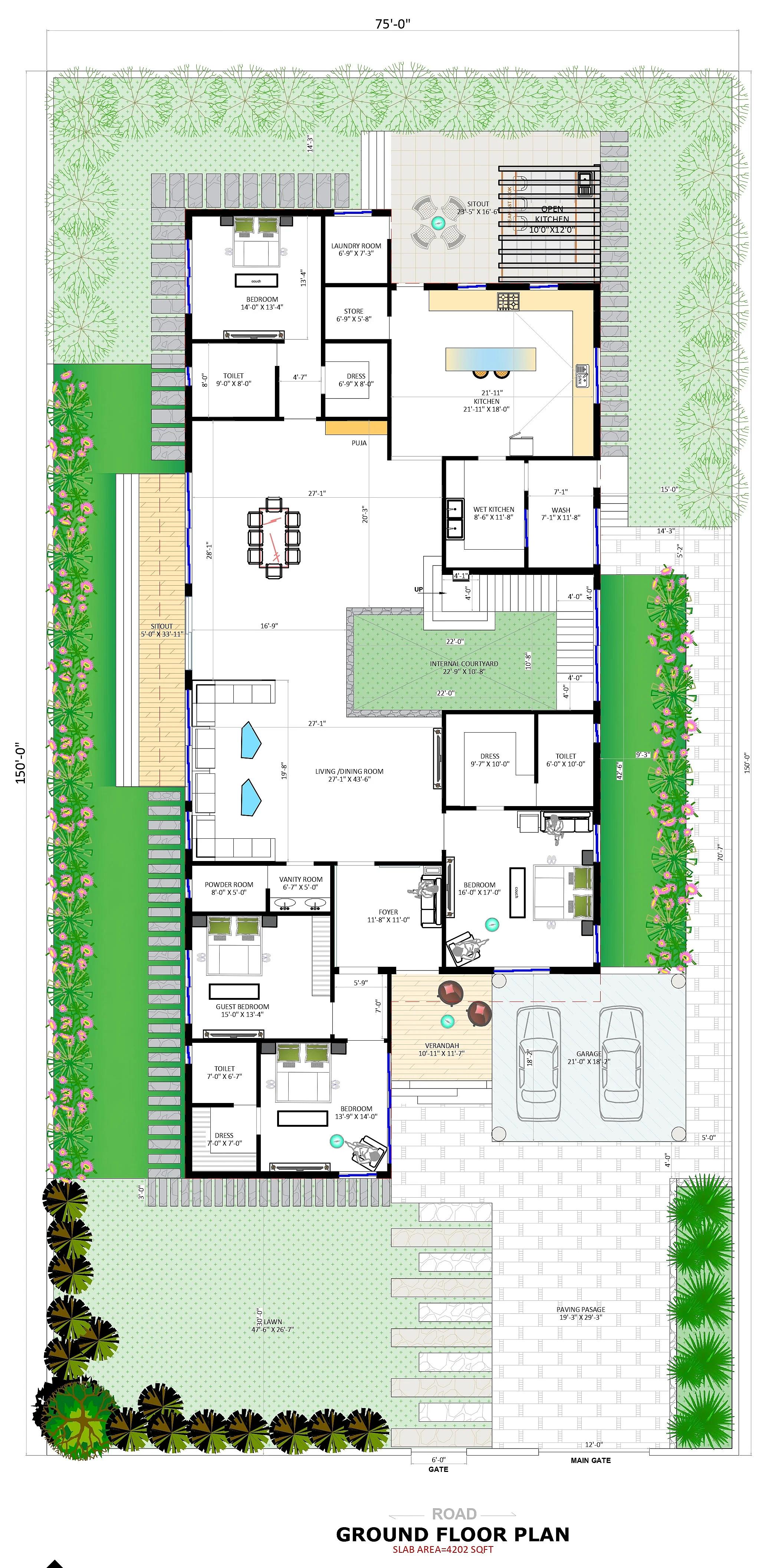 75X150 House Plan- 11250 sq ft Residential House Design at Jaipur — photo 1 — Project ID 7298