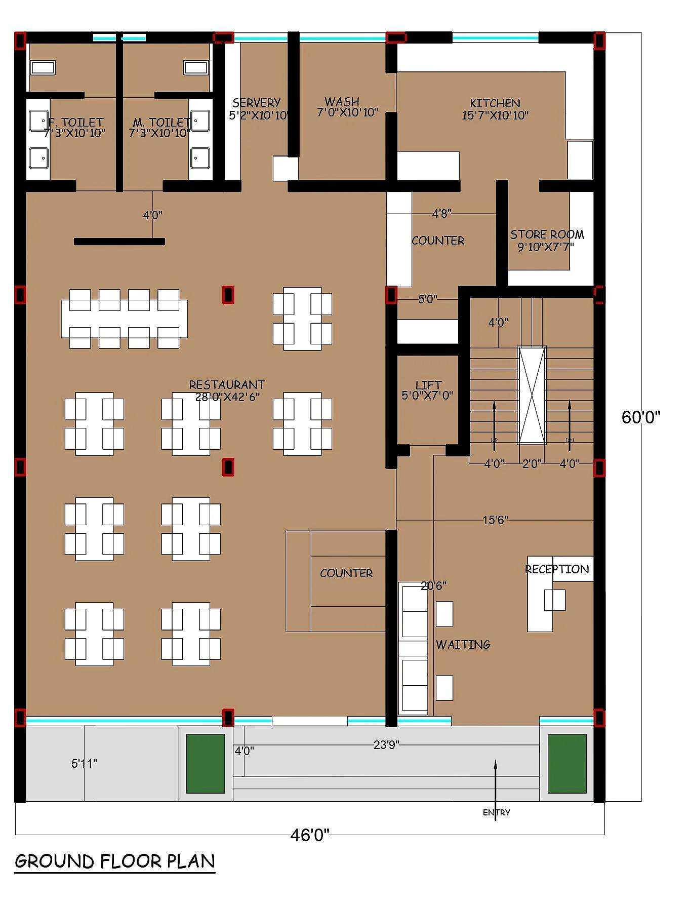 46X60 Hotel Plan- 2760 sq ft Commercial House Design at Lucknow thumbnail 4 — Project ID 7300