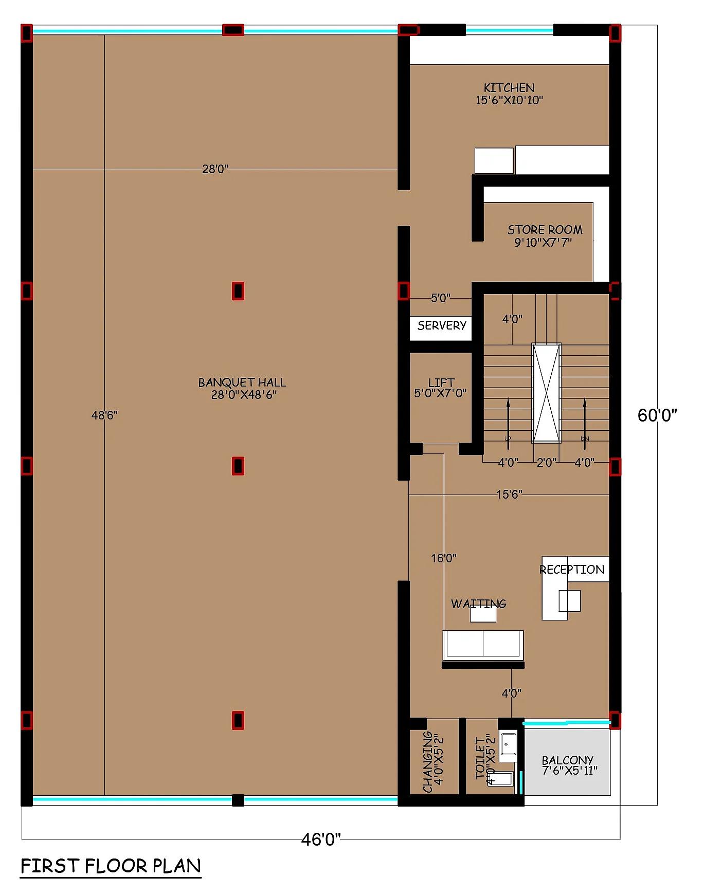 46X60 Hotel Plan- 2760 sq ft Commercial House Design at Lucknow thumbnail 3 — Project ID 7300