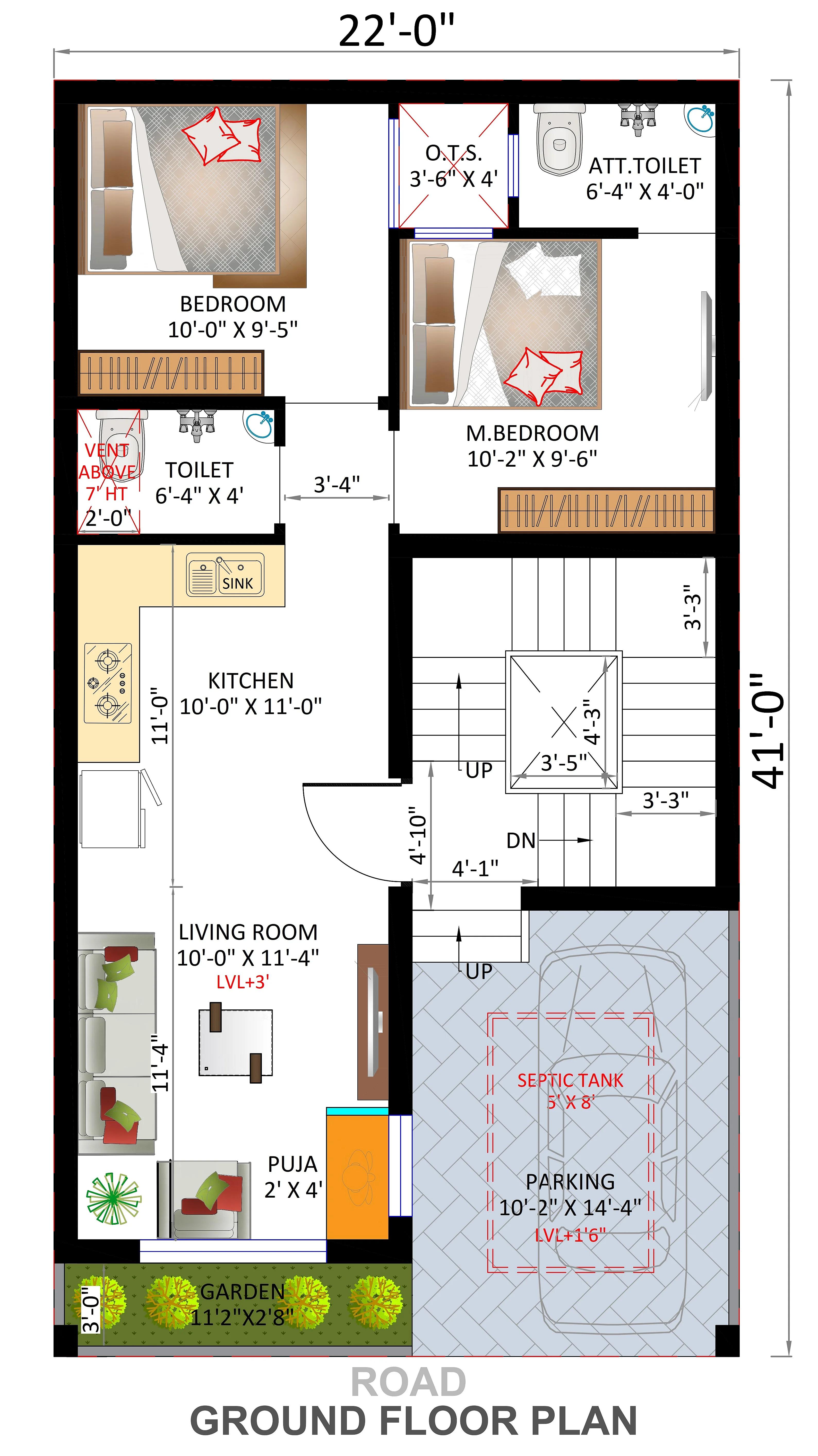 22X40 House Plan- 880 sq ft Residential House Design at Indore thumbnail 2 — Project ID 7304