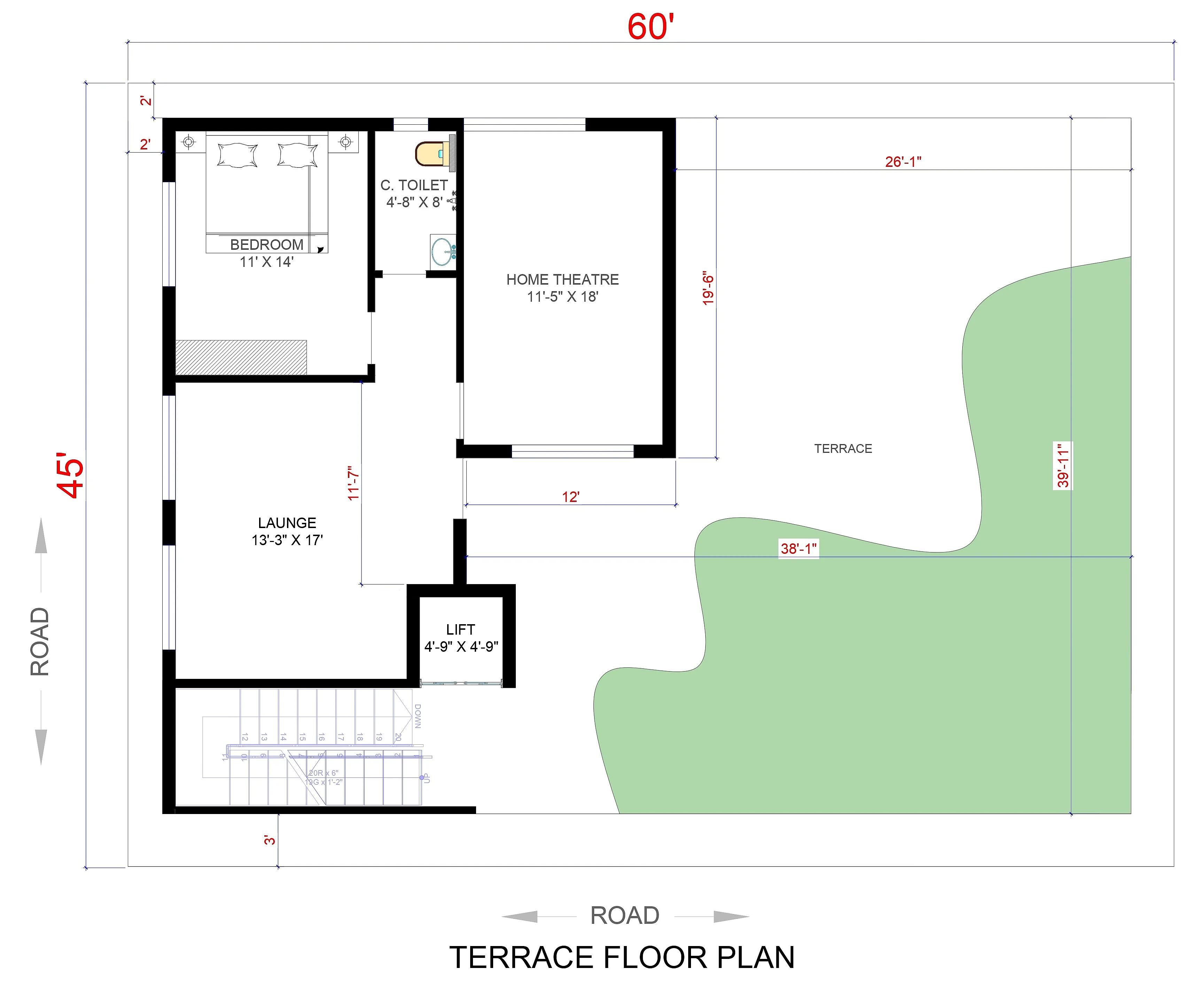 60X45 Residential House with Rental House Plan- 2700 sq ft Residential Cum Commercial House Design at Hyderabad thumbnail 2 — Project ID 7306