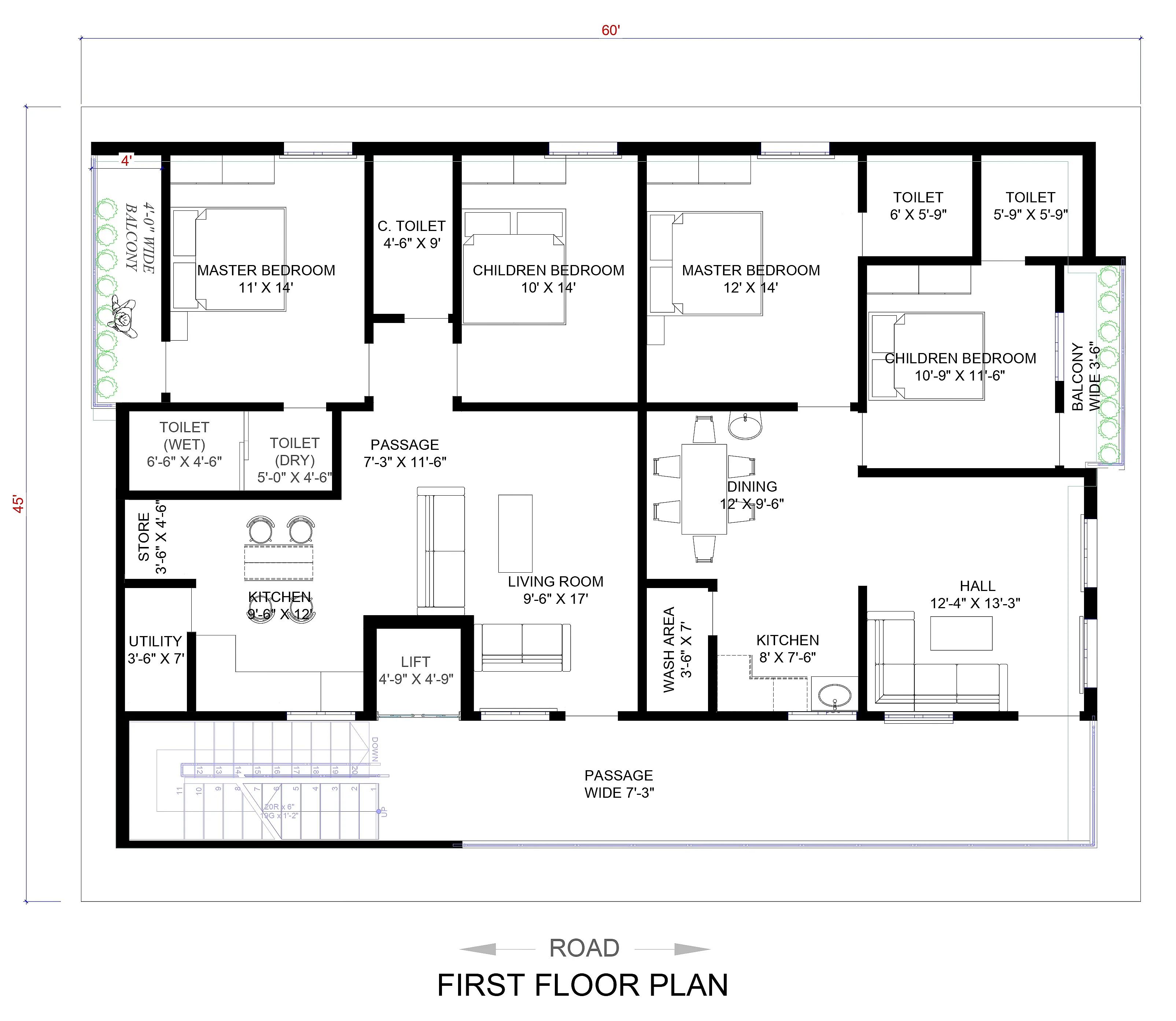 60X45 Residential House with Rental House Plan- 2700 sq ft Residential Cum Commercial House Design at Hyderabad thumbnail 4 — Project ID 7306