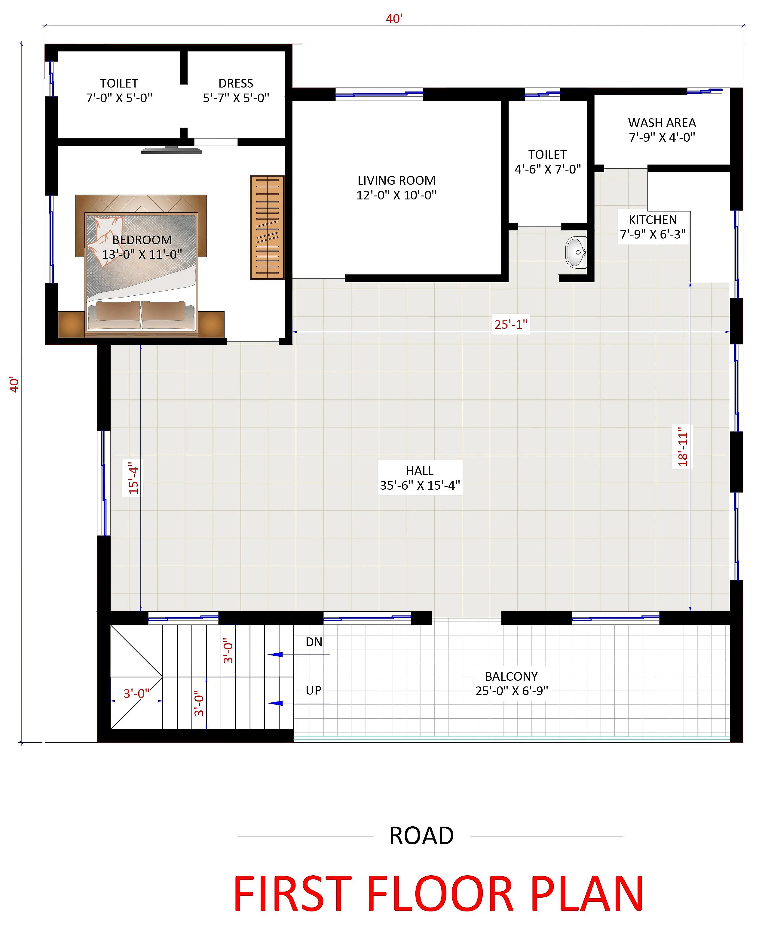 40X40 House Plan- 1600 sq ft Residential House Design at SingrauliColliery [MP]