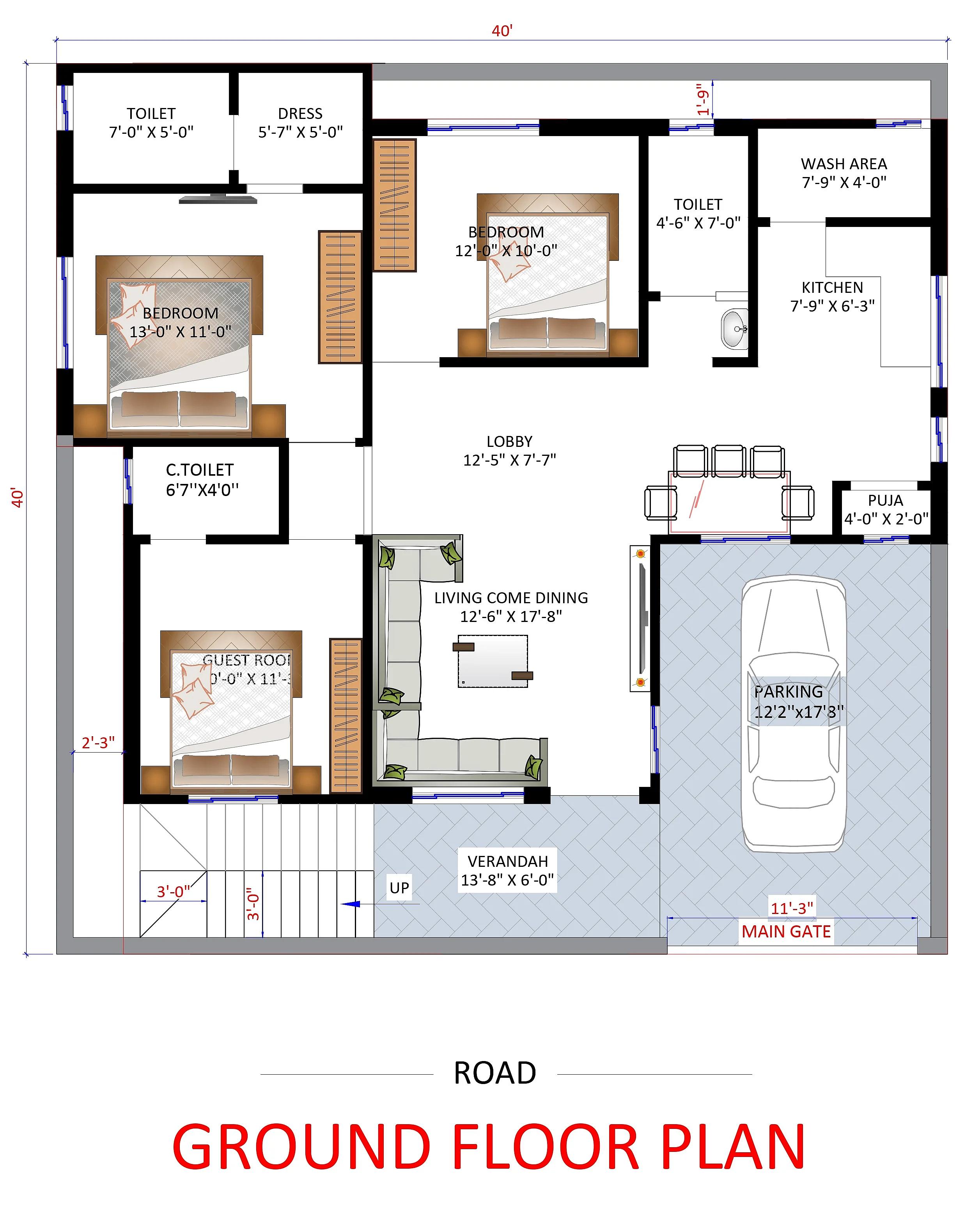 40X40 House Plan- 1600 sq ft Residential House Design at SingrauliColliery thumbnail 2 — Project ID 7308