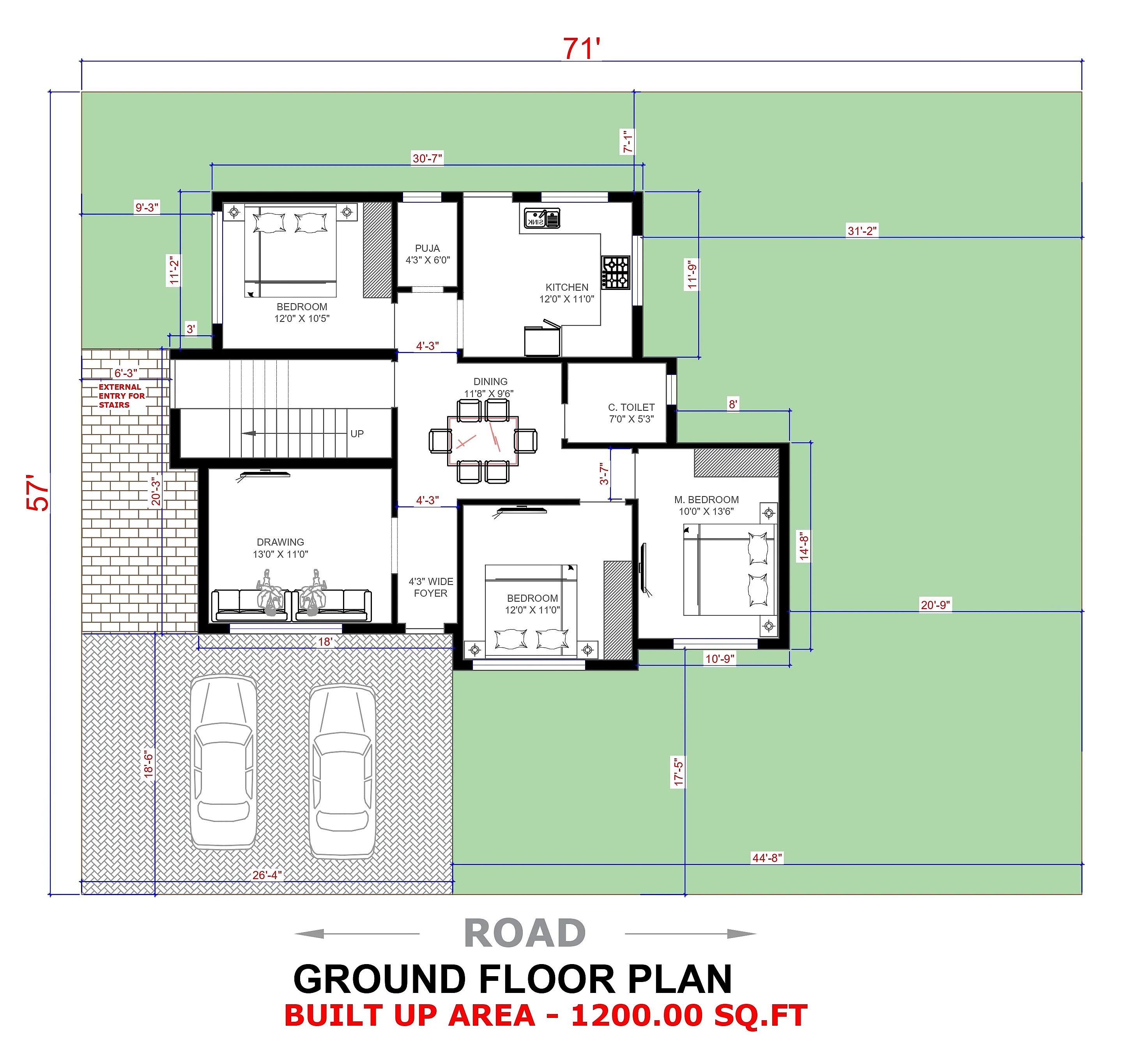 57X70 House Plan- 3990 sq ft Residential House Design at Sujangarh — photo 1 — Project ID 7310