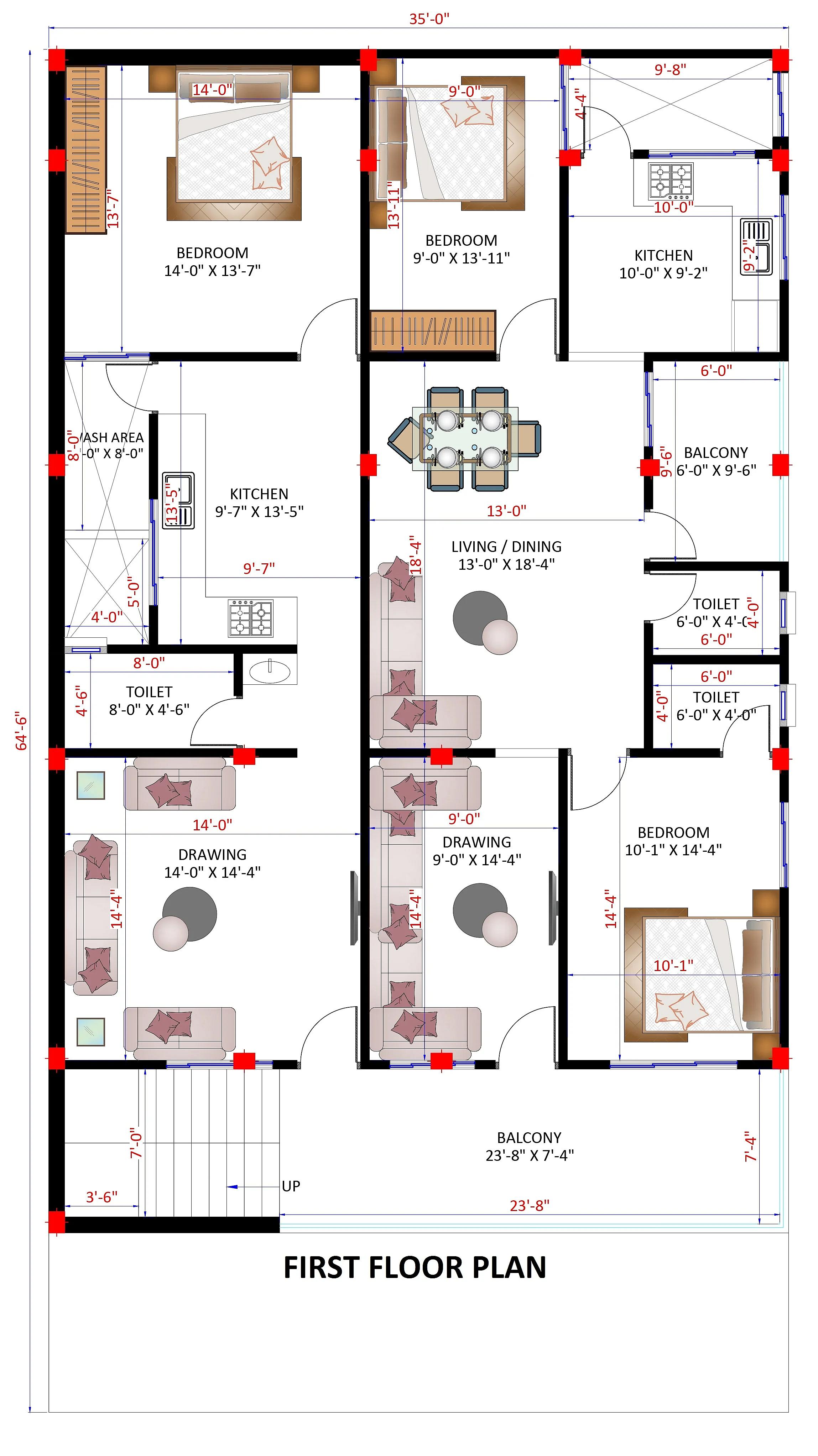 35X65 Residential House with Rental House plan- 2275 sq ft Residential Cum Commercial House Design at Khalilabad thumbnail 2 — Project ID 7314