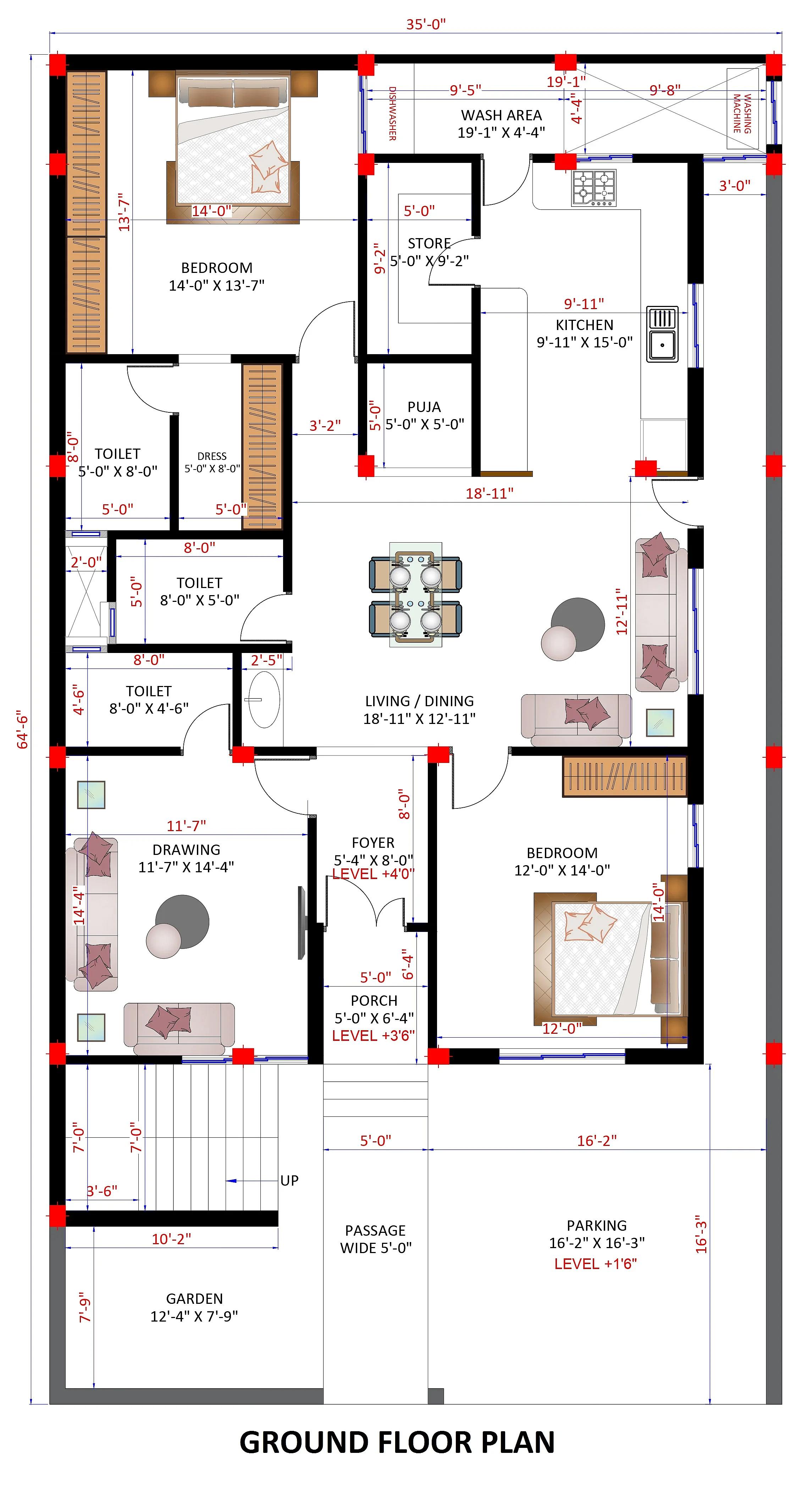 35X65 Residential House with Rental House plan- 2275 sq ft Residential Cum Commercial House Design at Khalilabad thumbnail 3 — Project ID 7314