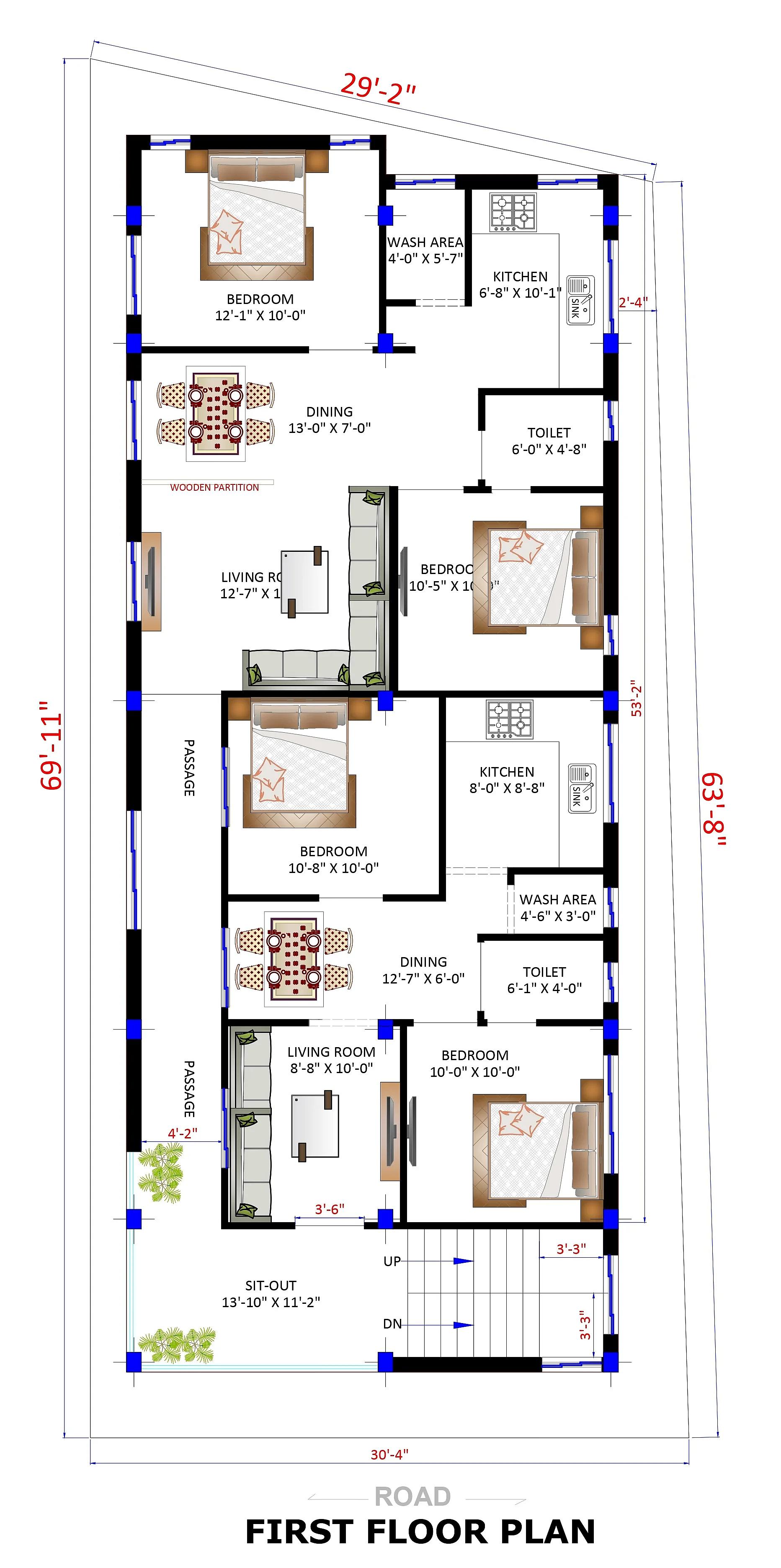30X70 Residential House with Rental House Plan- 2100 sq ft Residential Cum Commercial House Design at Kadapa [AP]