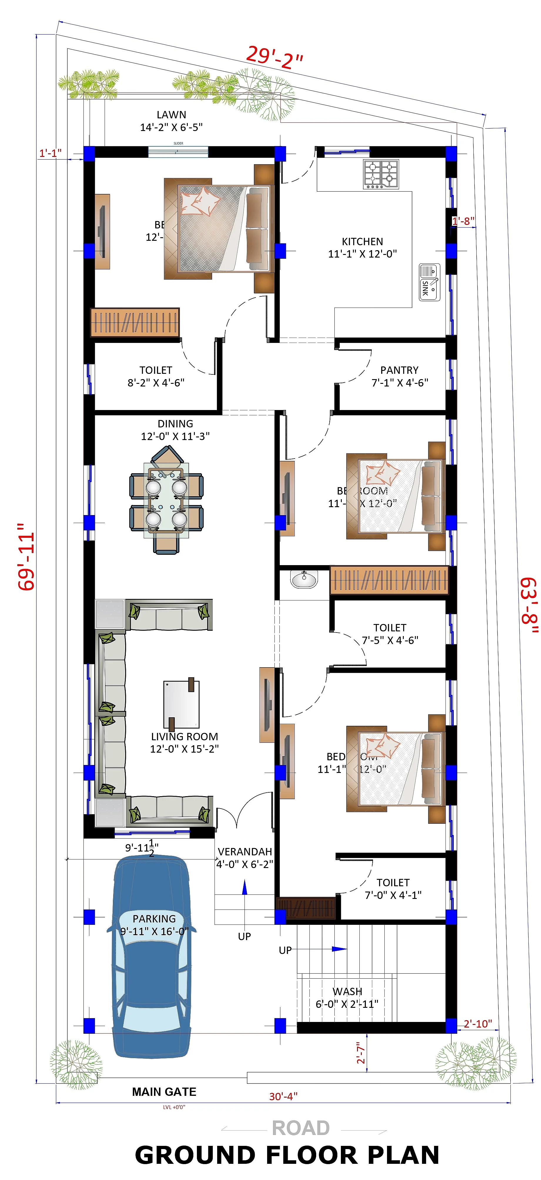 30X70 Residential House with Rental House Plan- 2100 sq ft Residential Cum Commercial House Design at Kadapa thumbnail 2 — Project ID 7319