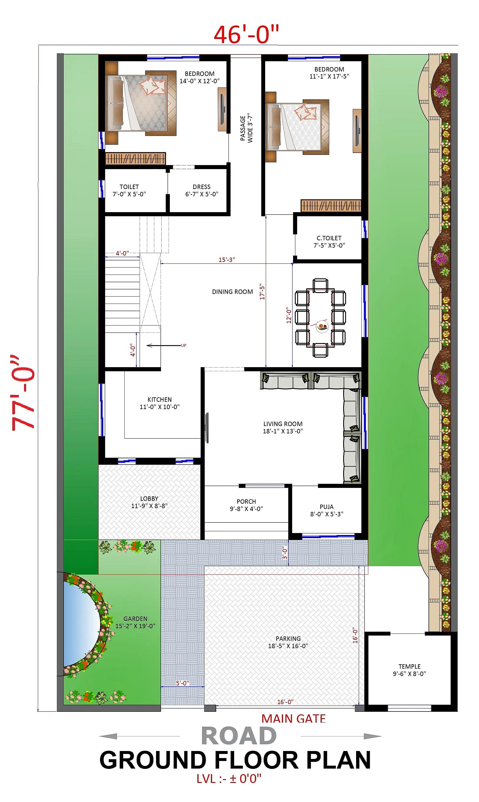 46X77 House plan- 3542 sqft Residential house design At DoomDooma thumbnail 3 — Project ID 7321