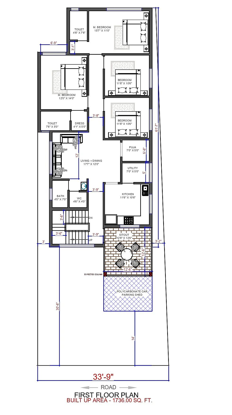 28X70 House plan- 1960 sqft Residential house design At Hooghly thumbnail 2 — Project ID 7325