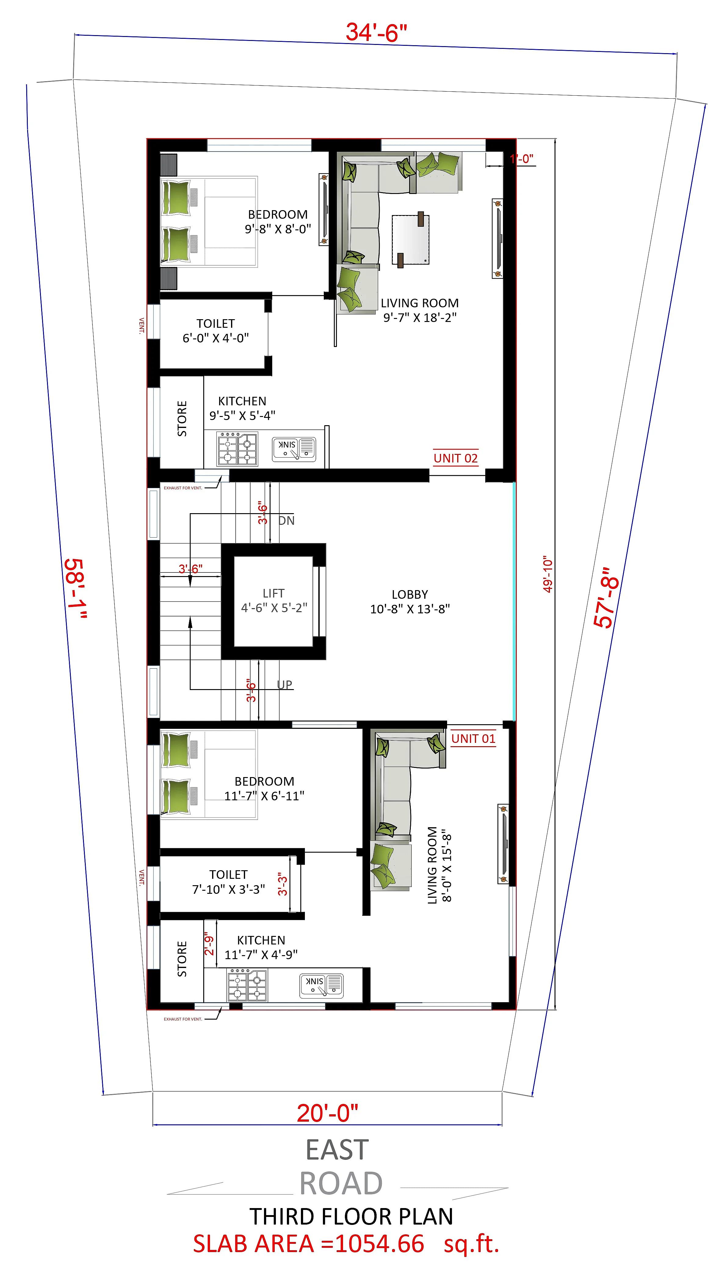 35X58 Multi storey apartment plan- 2030 sqft Commercial house design At Hyderabad thumbnail 4 — Project ID 7326