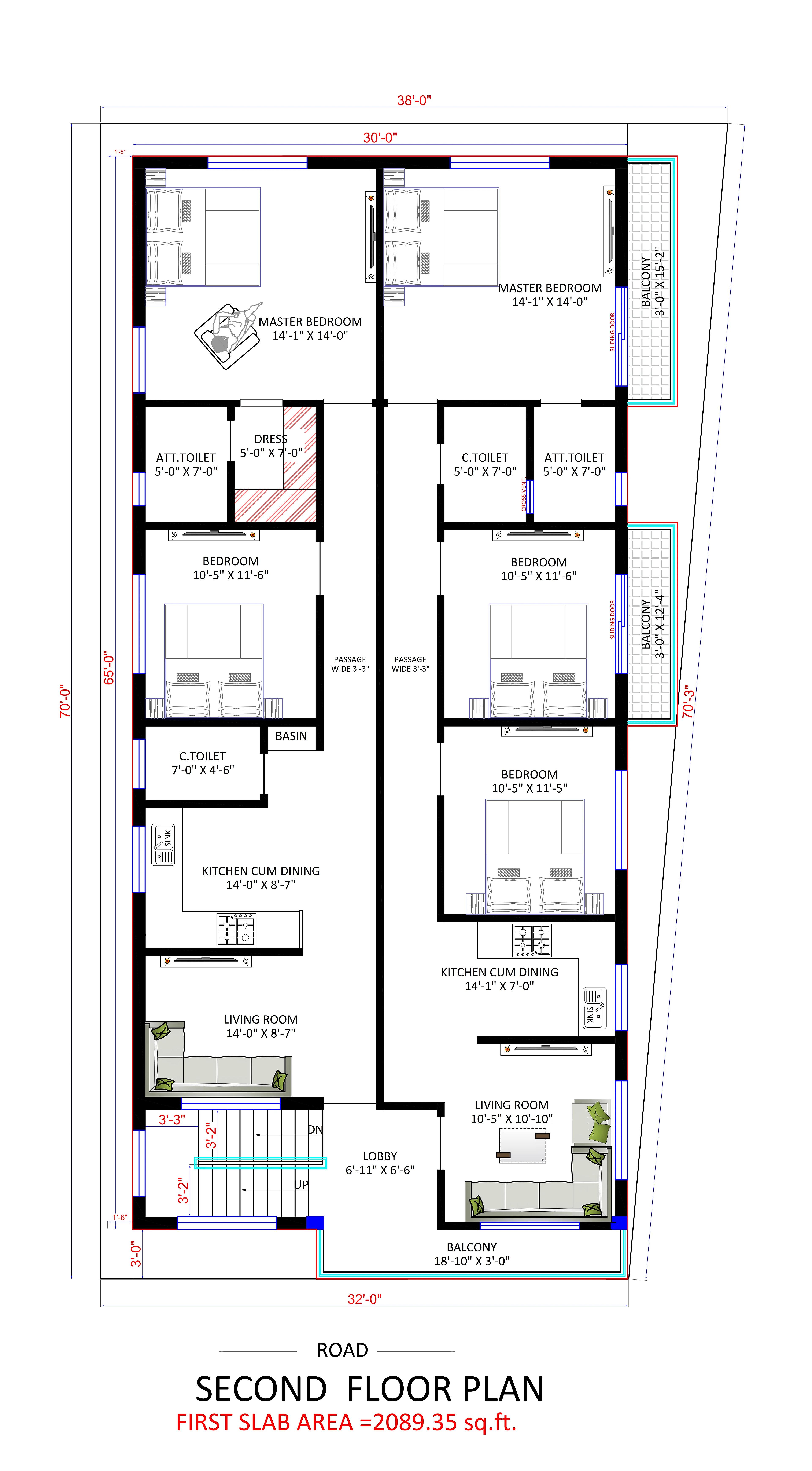 38X70 Residential House with Rental House Plan- 2660 sq ft Residential Cum Commercial House Design at Bhubaneswar thumbnail 2 — Project ID 7330