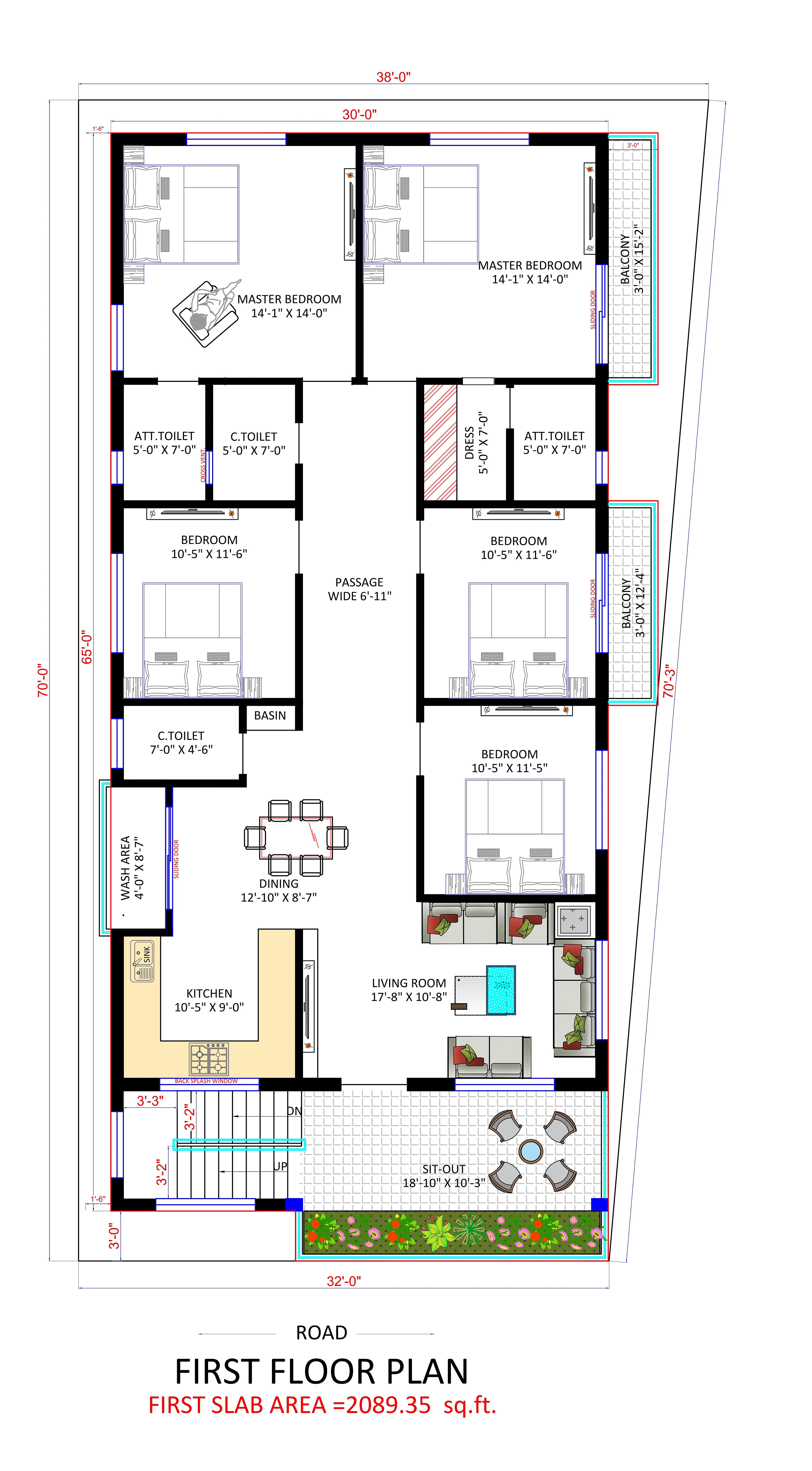 38X70 Residential House with Rental House Plan- 2660 sq ft Residential Cum Commercial House Design at Bhubaneswar thumbnail 3 — Project ID 7330