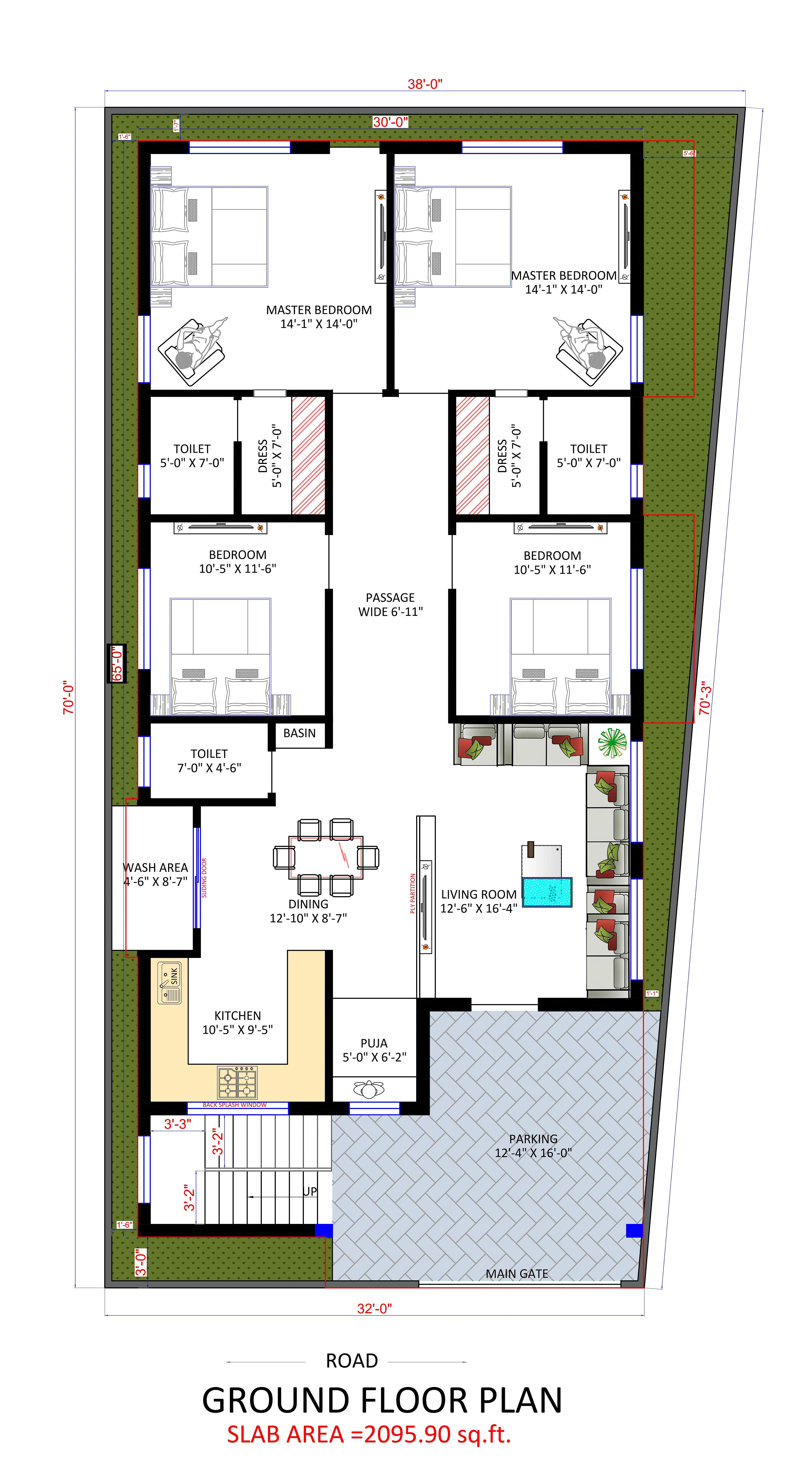 38X70 Residential House with Rental House Plan- 2660 sq ft Residential Cum Commercial House Design at Bhubaneswar thumbnail 4 — Project ID 7330