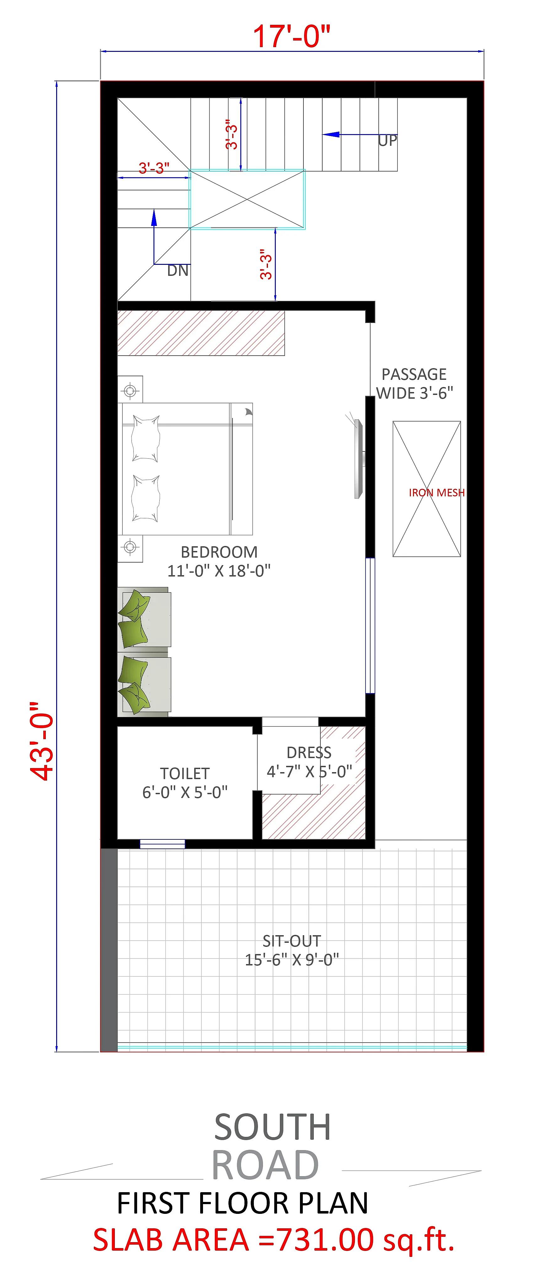 17X43 House plan- 731 sqft Residential house design At Kuppam thumbnail 2 — Project ID 7333