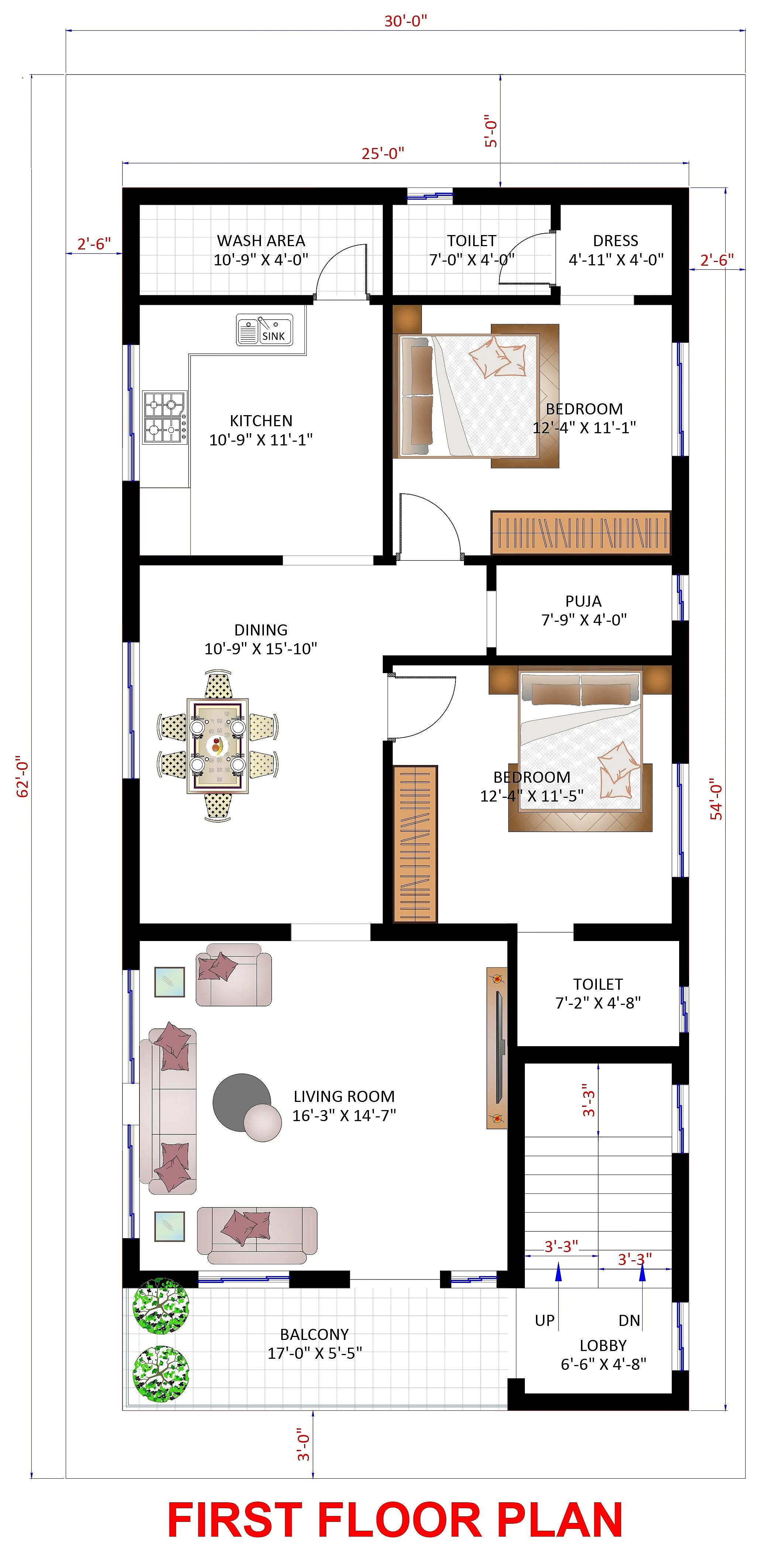30X62 House Plan- 1860 sq ft Residential House Design at Vellore thumbnail 3 — Project ID 7336