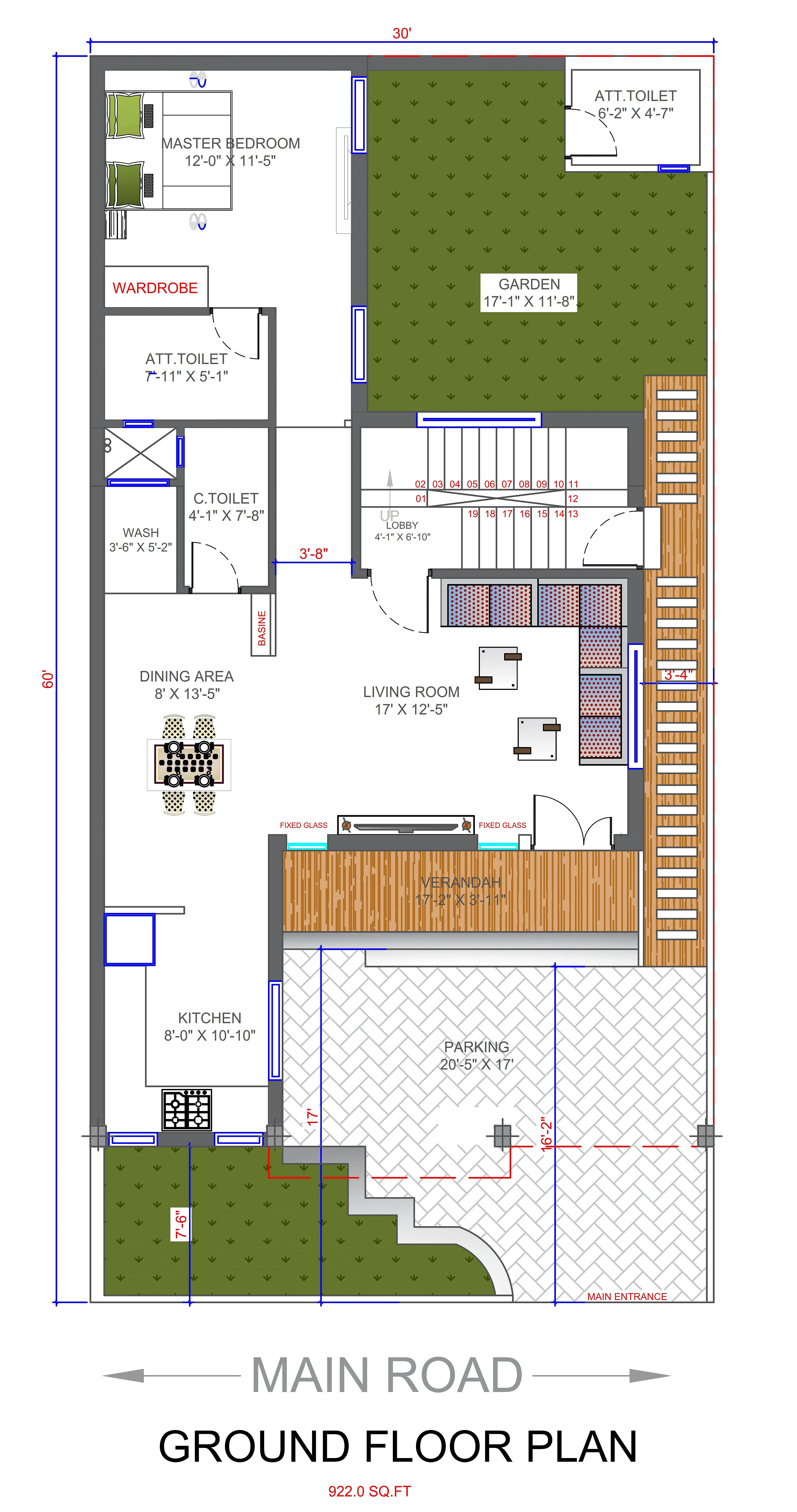 30X60 House Plan- 1800 sq ft Residential House Design At Lucknow thumbnail 3 — Project ID 7339