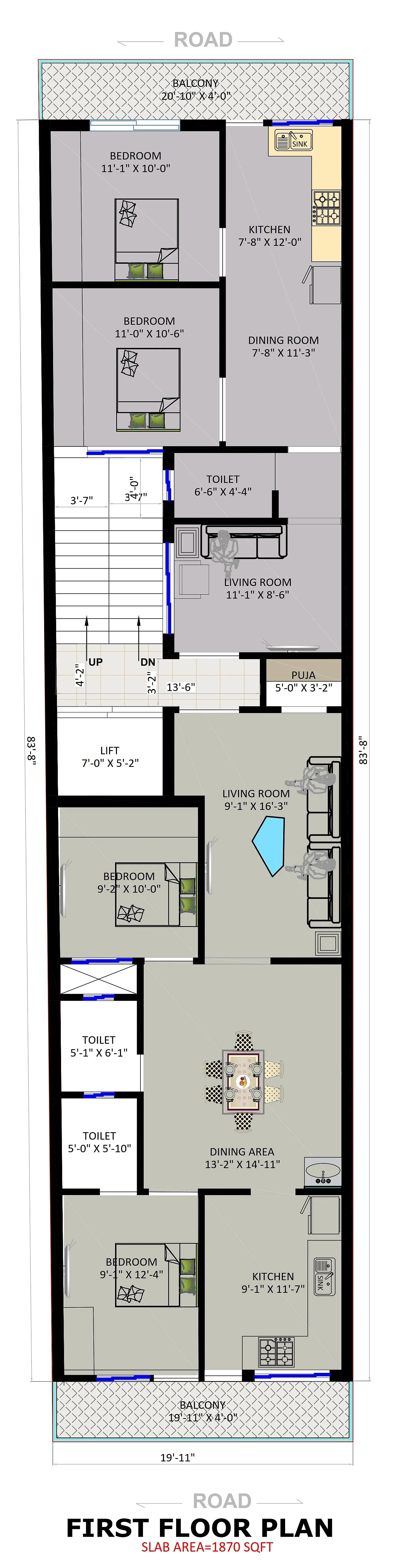 20X80 House With Office  plan- 1600 sqft Residential Cum Commercial house design At Kanpur [UP]