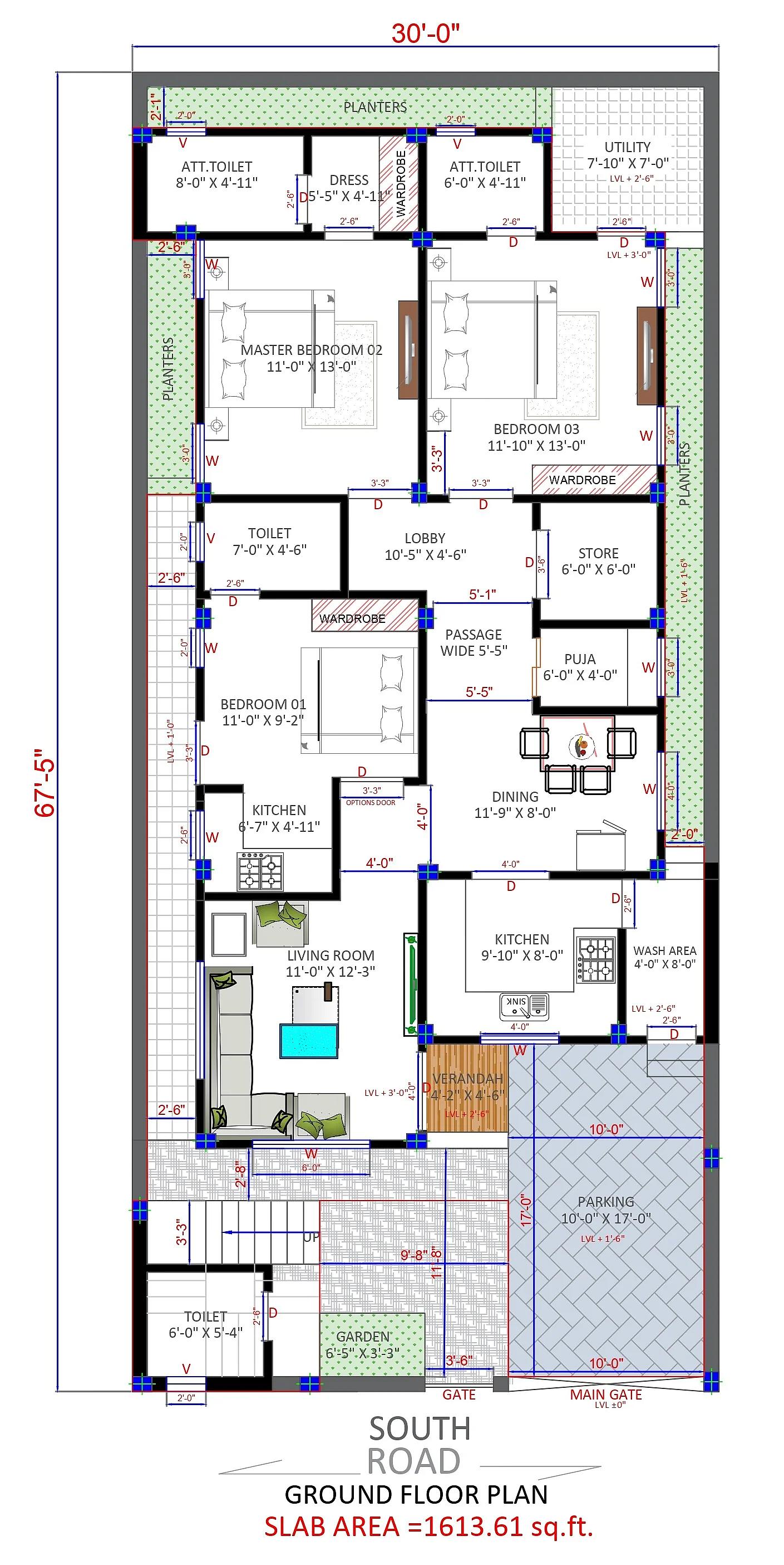 30X68 House Plan- 2040 sqft Residential House design at Dehradun [UT]