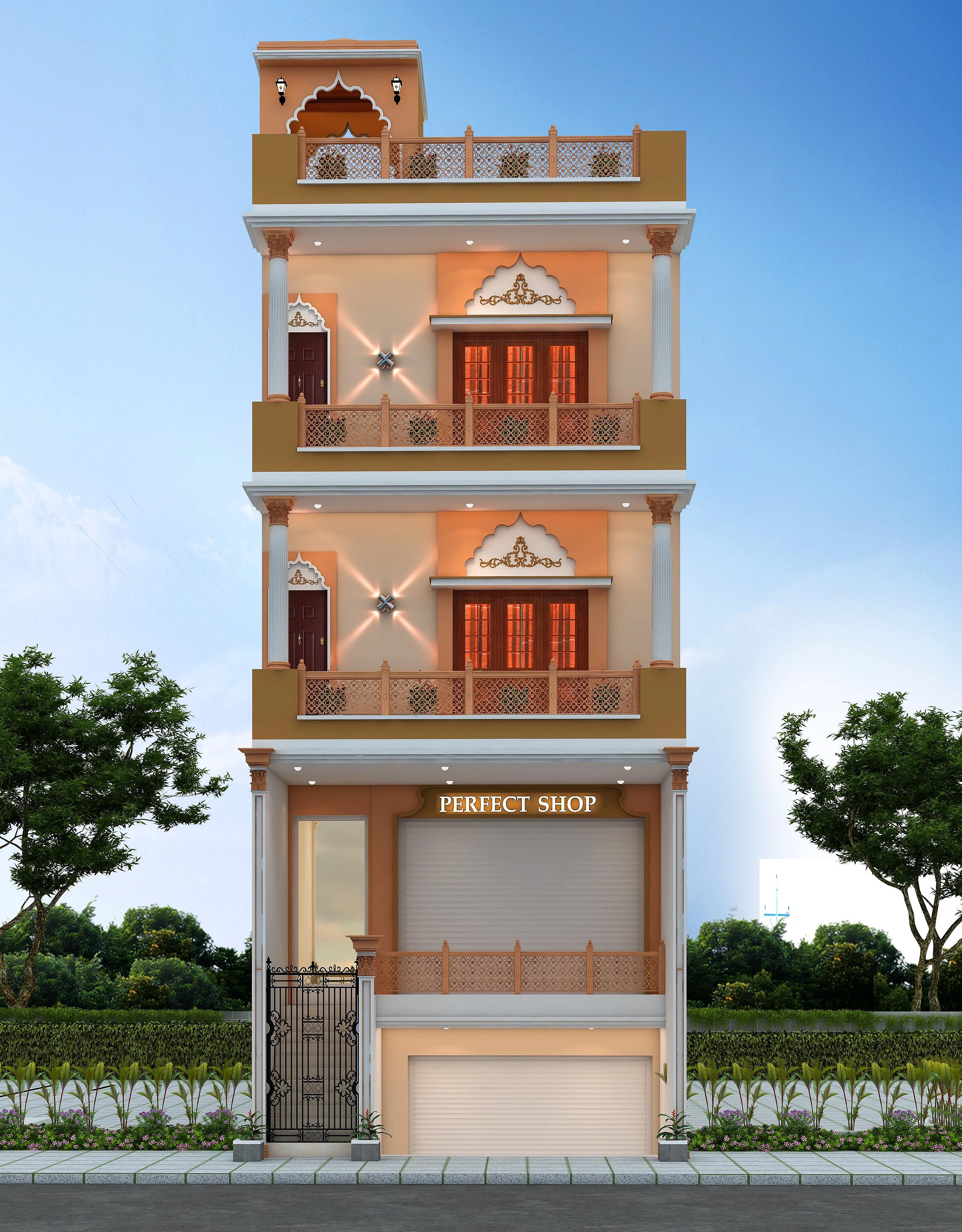 60X20 Shopping Complex With Hotel Plan- 1200 sq ft Commercial House Design at Ayodhya — photo 1 — Project ID 7357