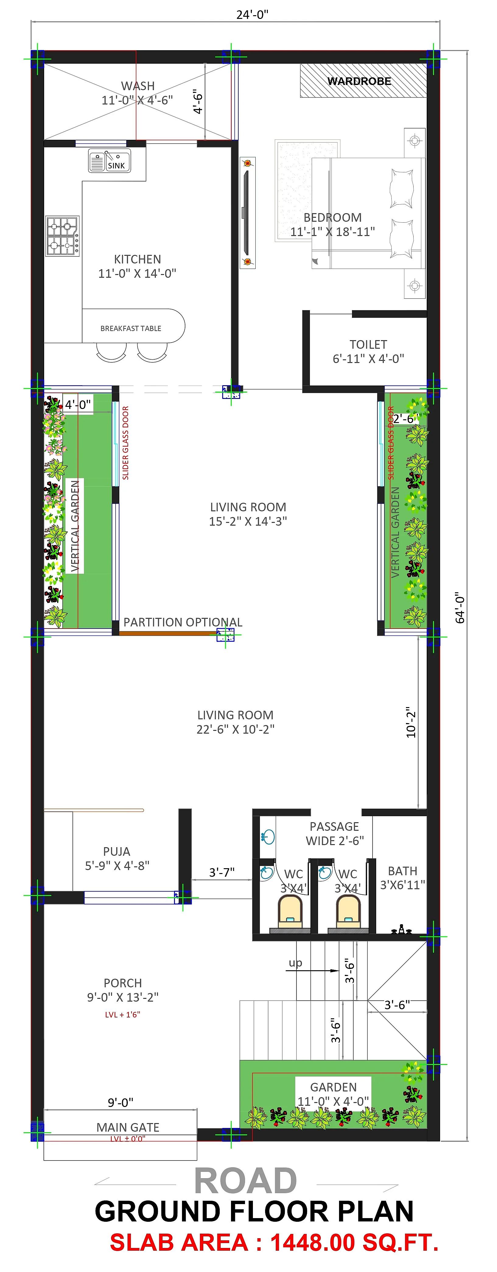 24X64 House plan- 1536 sqft Residential house design At Varanasi thumbnail 3 — Project ID 7360