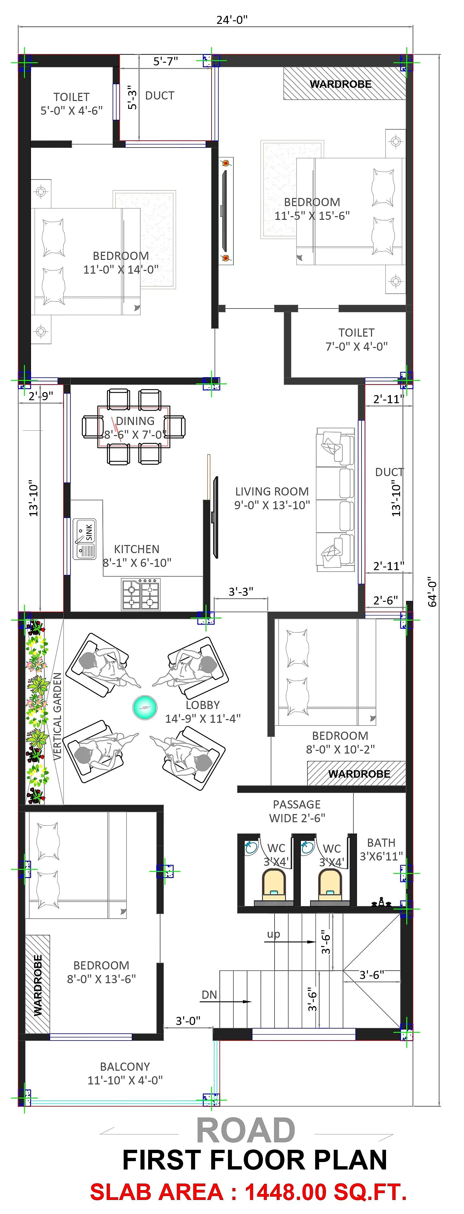 24X64 House plan- 1536 sqft Residential house design At Varanasi thumbnail 2 — Project ID 7360