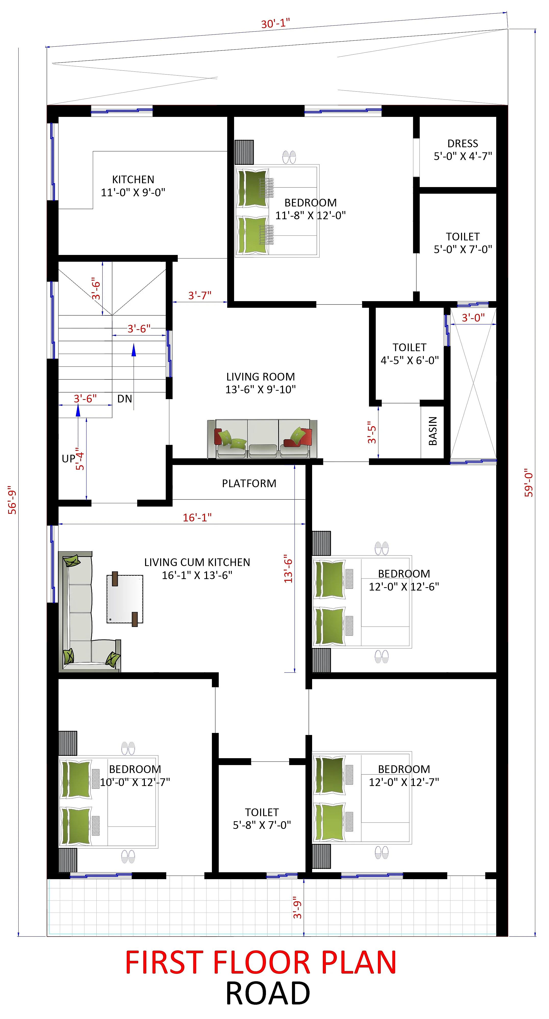30X60 Rental House with Shop plan- 1800 sqft Residential house design At Udaipur thumbnail 1 — Project ID 7363