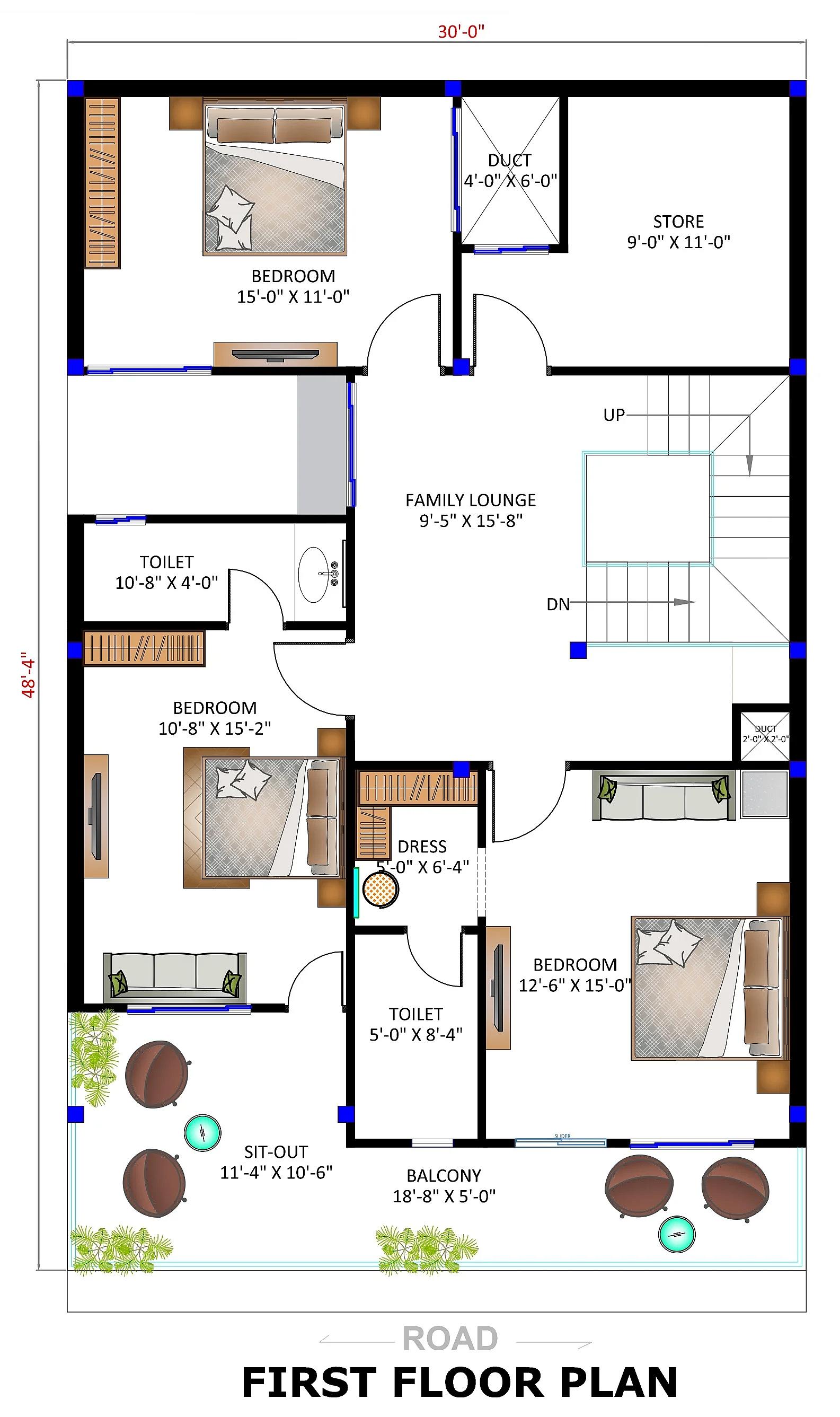 30X50 House plan- 1500 sqft Residential house design At Dewas thumbnail 2 — Project ID 7368