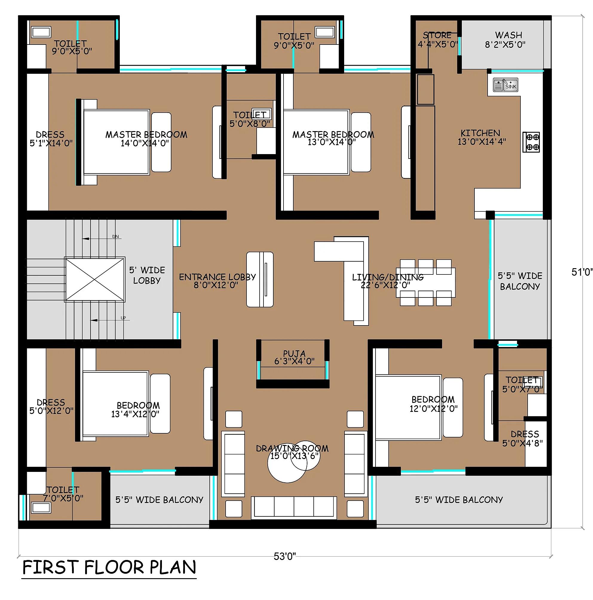 53X51 Residential With Rental Apartment plan- 2703 sqft Residential Cum Commercial house design At Ranchi thumbnail 3 — Project ID 7369
