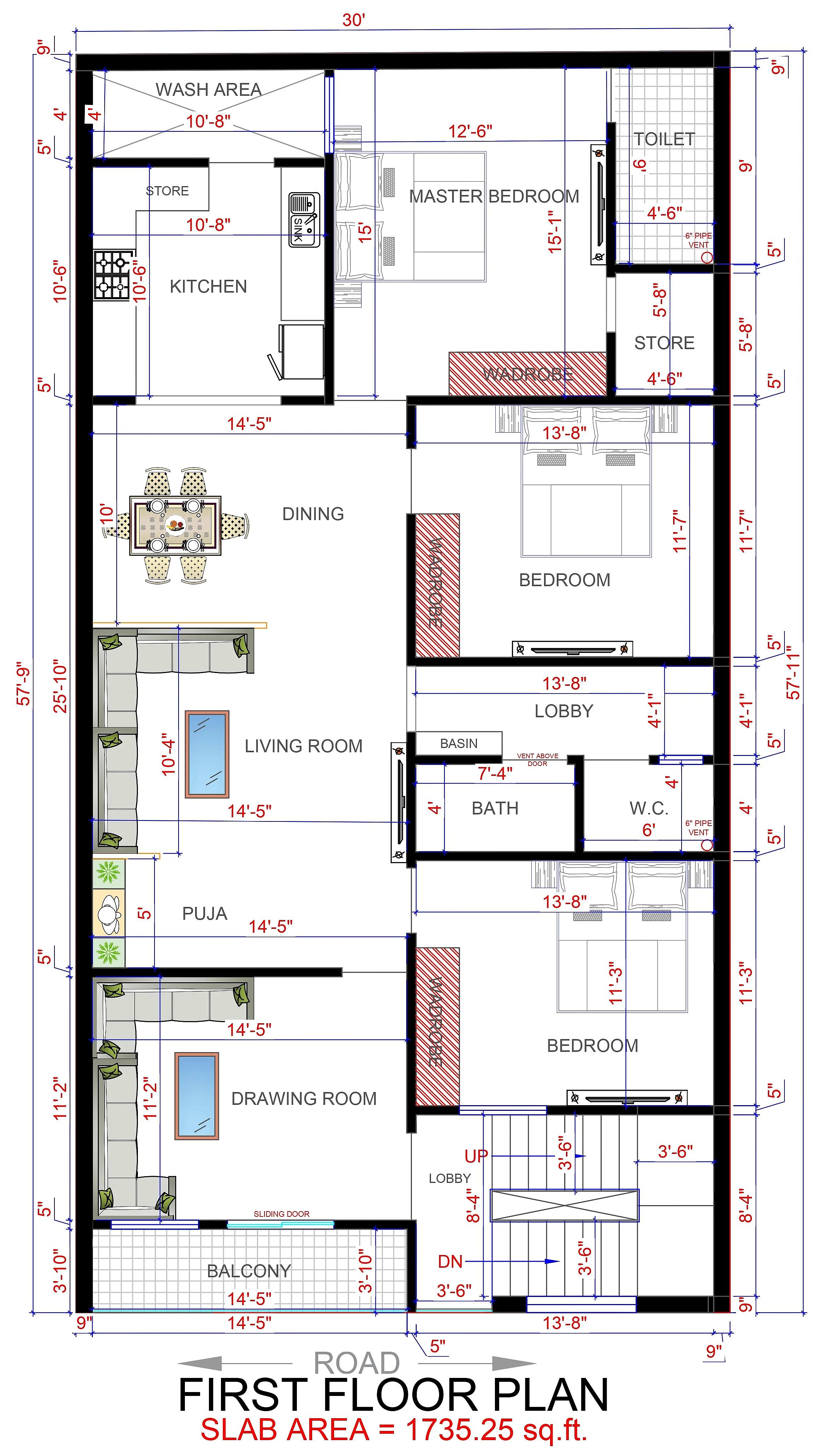 30X58 House plan- 1740 sqft Residential house design At Alwar thumbnail 2 — Project ID 7371