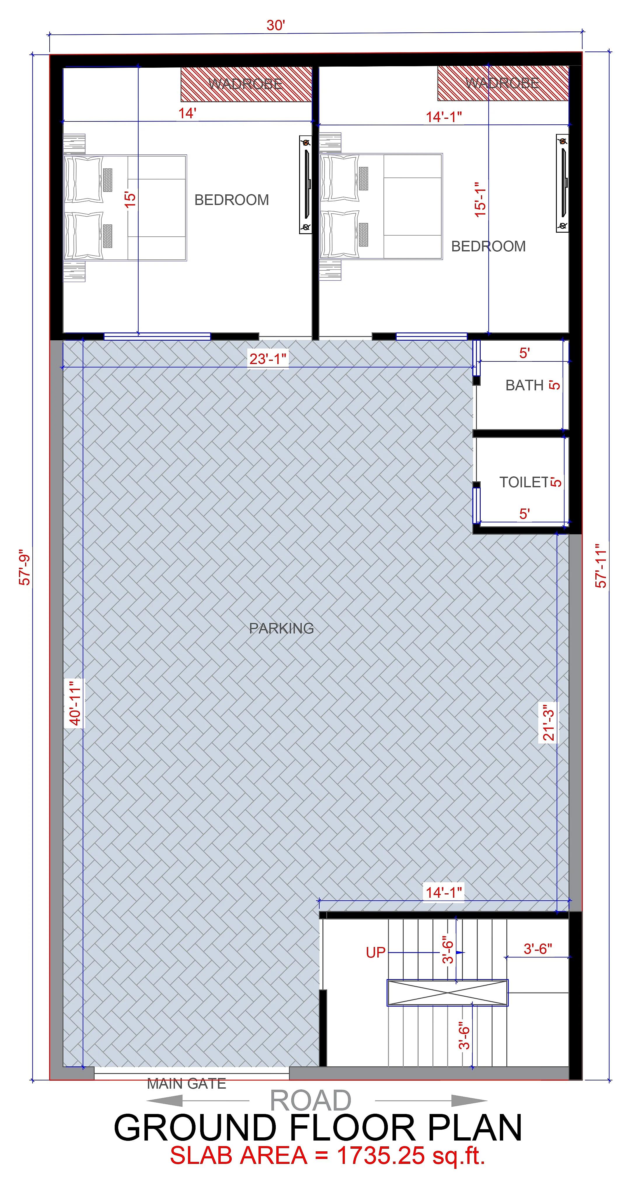 30X58 House plan- 1740 sqft Residential house design At Alwar thumbnail 3 — Project ID 7371