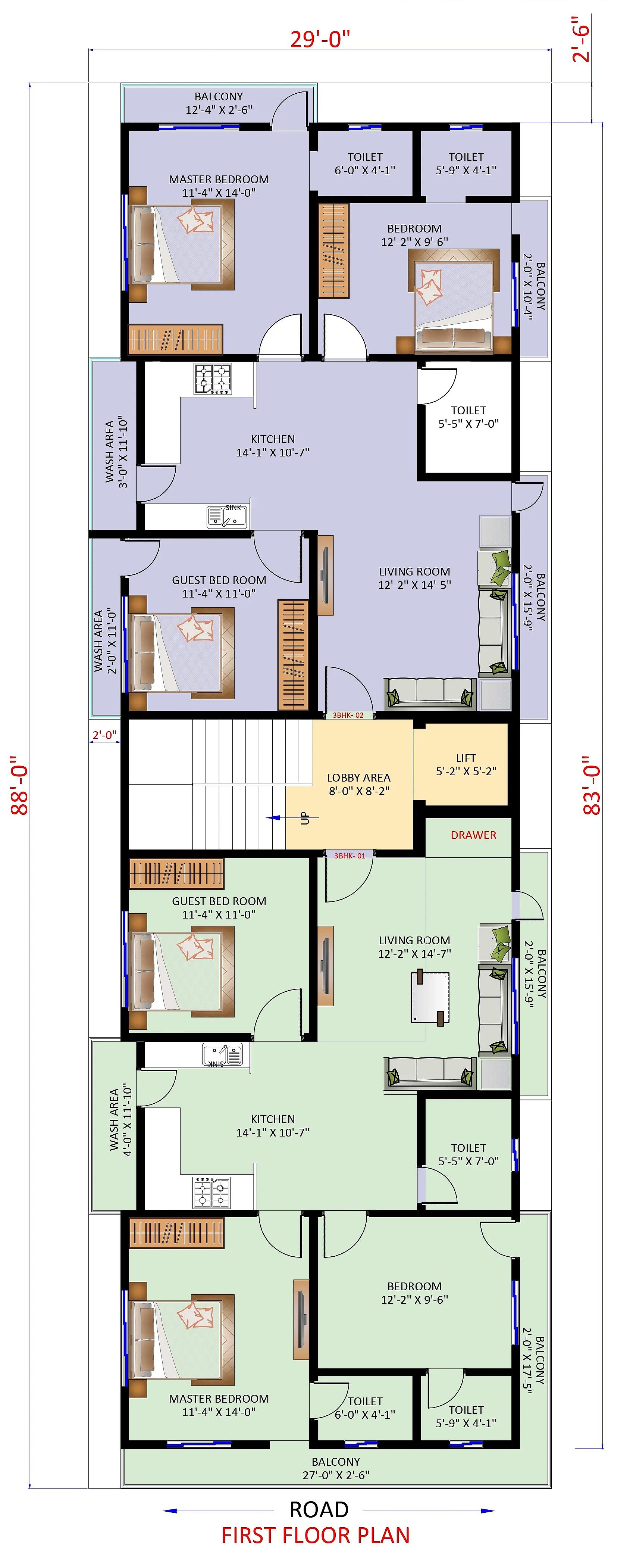 30X88 House plan- 2640 sqft Residential Cum Commercial house design At Bangalore — photo 1 — Project ID 7376