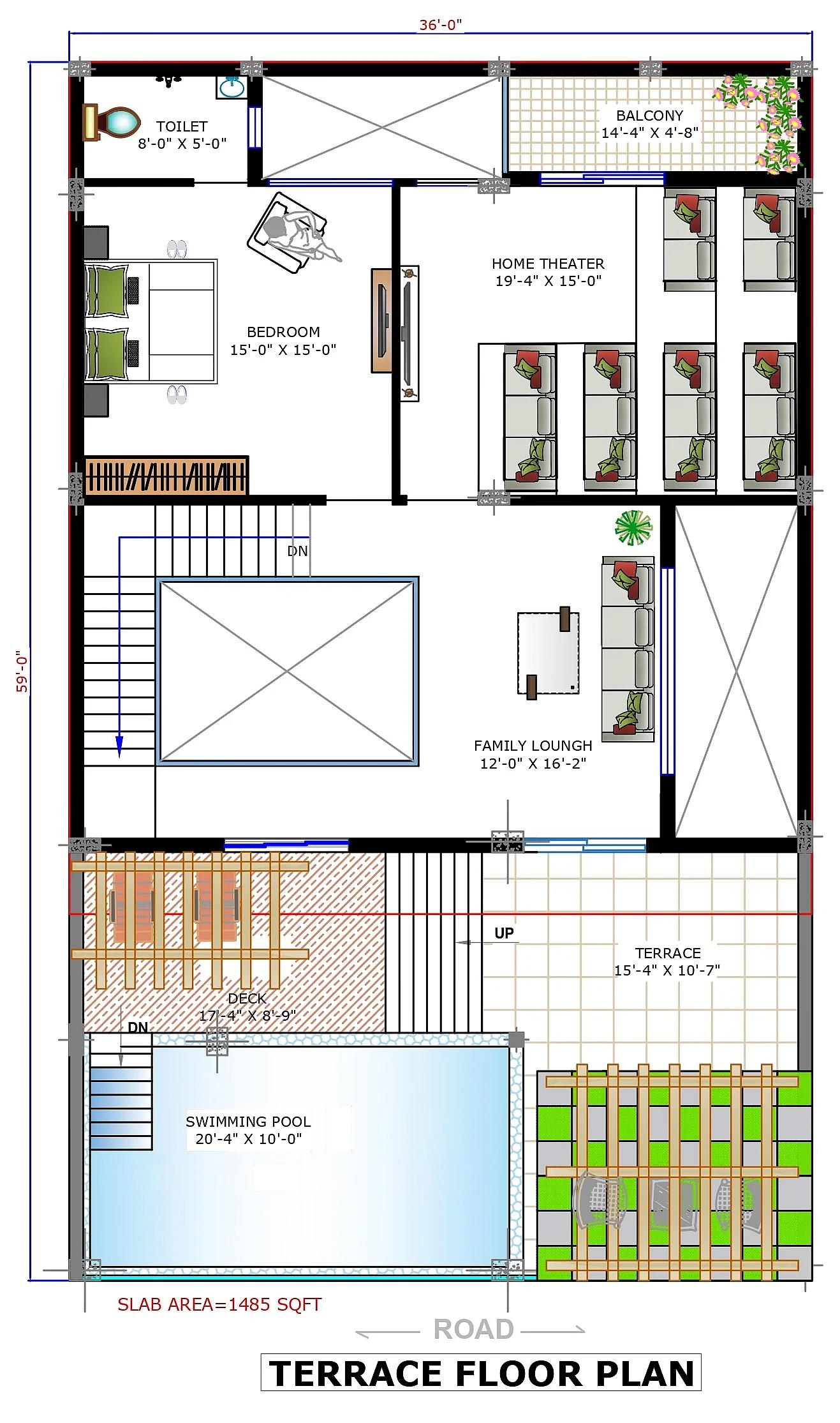 35X60 House with Swimming Pool plan- 2100 sqft Residential house design At Indore thumbnail 2 — Project ID 7379