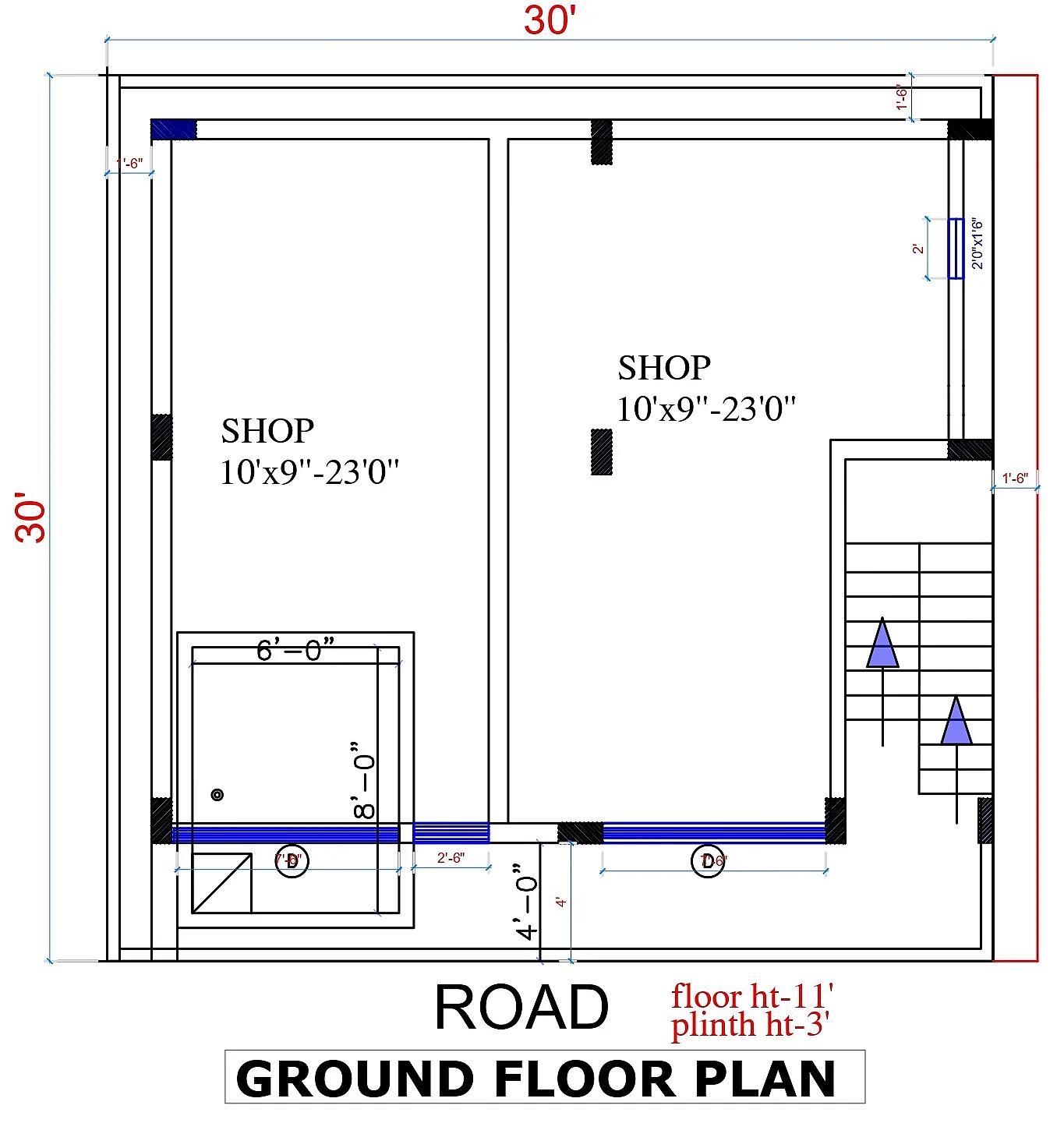 30X30 House With Shop plan- 900 sqft Residential Cum Commercial house design At Hangal thumbnail 4 — Project ID 7381